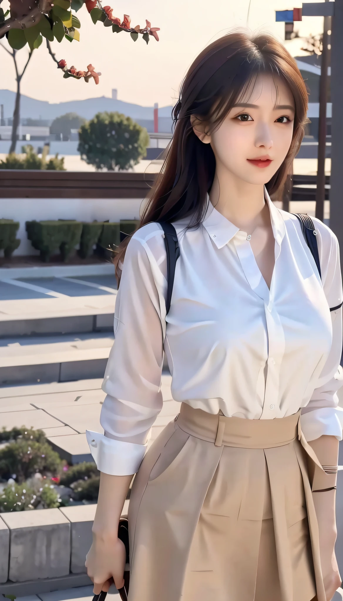 in focus, Full Body Photo (FLS), FHD, 1080P, 2K, 4K, 8K, Mind-bSoft illuminationlowing Details, Unfathomable, Leica camera, Full Length Shot (FLS), cute, Golden Ratio, Soft illumination, absorbing. Super detailed, extremely detailed, beautiful and meticulous girl, 1 girl, (perfect female figure), full body, chiffon shirt, short skirt, long legs, no breasts.