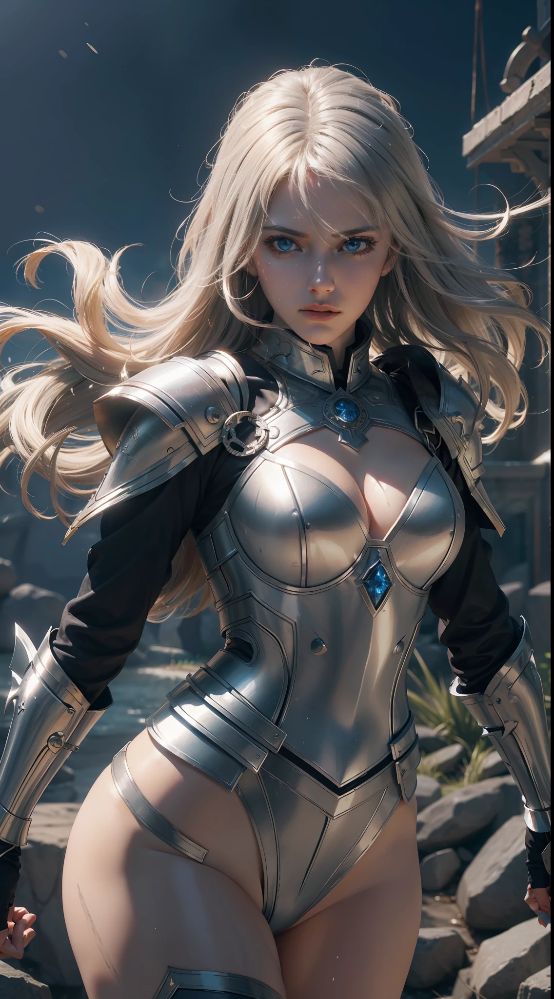 Katherine Winnick, 8k, ultra detailed, masterpiece, best quality, (extremely detailed), Saber (Fate Stay Night), Saber cosplay, dynamic angle, mysterious expression, wind effect, fantasy background, rim lighting, cinematic light, ultra high res, 8k uhd, film grain, sweaty, best shadow, delicate, RAW, light particles, detailed skin texture, detailed armor texture, detailed face, intricate details, ultra detailed, bright, strong, silver armor, pauldrons, bright eyes, fantasy, (realistic), complex, intricate, perfect lighting, looking at the viewer, cinematic lighting, flying in the sky, flying, sacred light, vivid, rumble, windy, ((2 woman in battle))