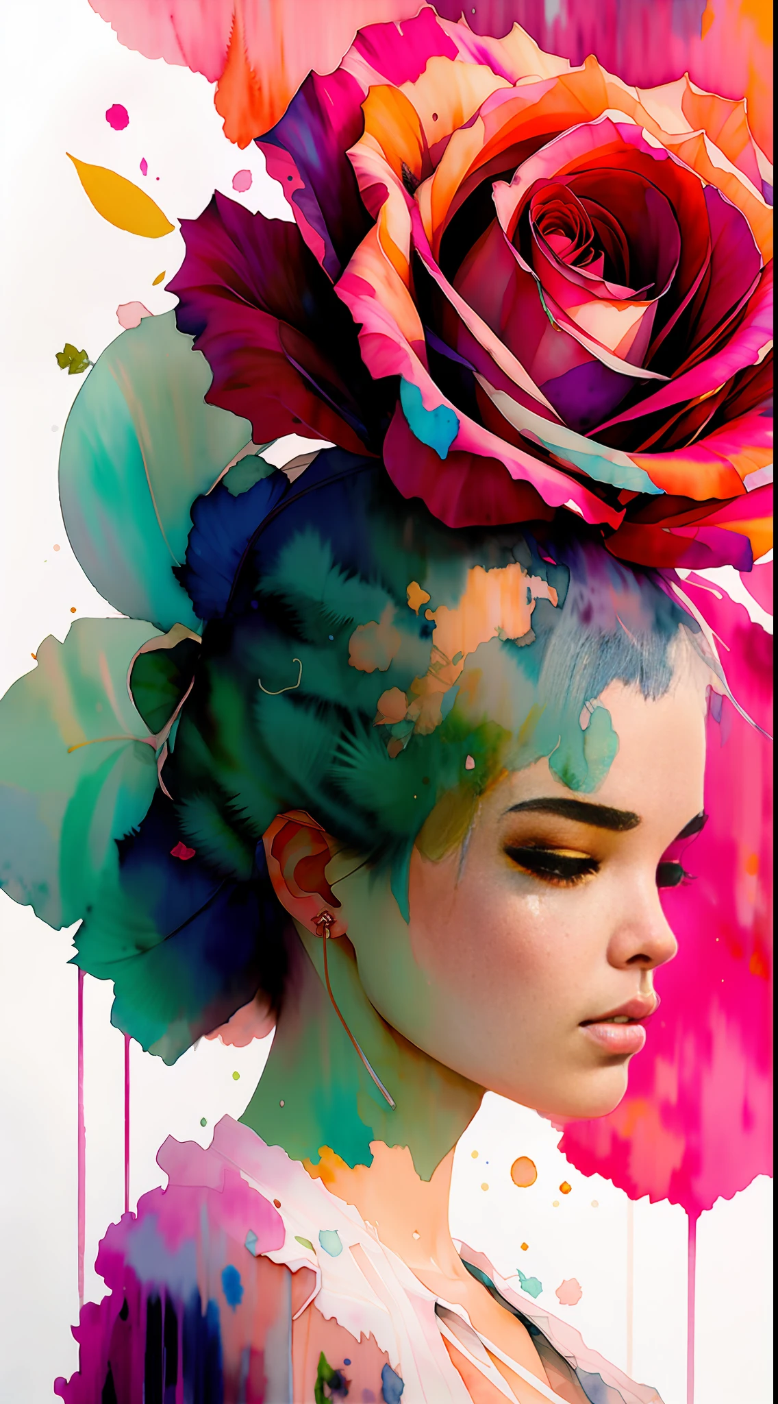 wtrcolor style, (rose) digital art, official art, blown by the wind, masterpiece, beautiful, ((watercolor)), paint splatter, intricate detail. Great detail, [dripping:0.7], Trending on Artstation, Rachel Walker