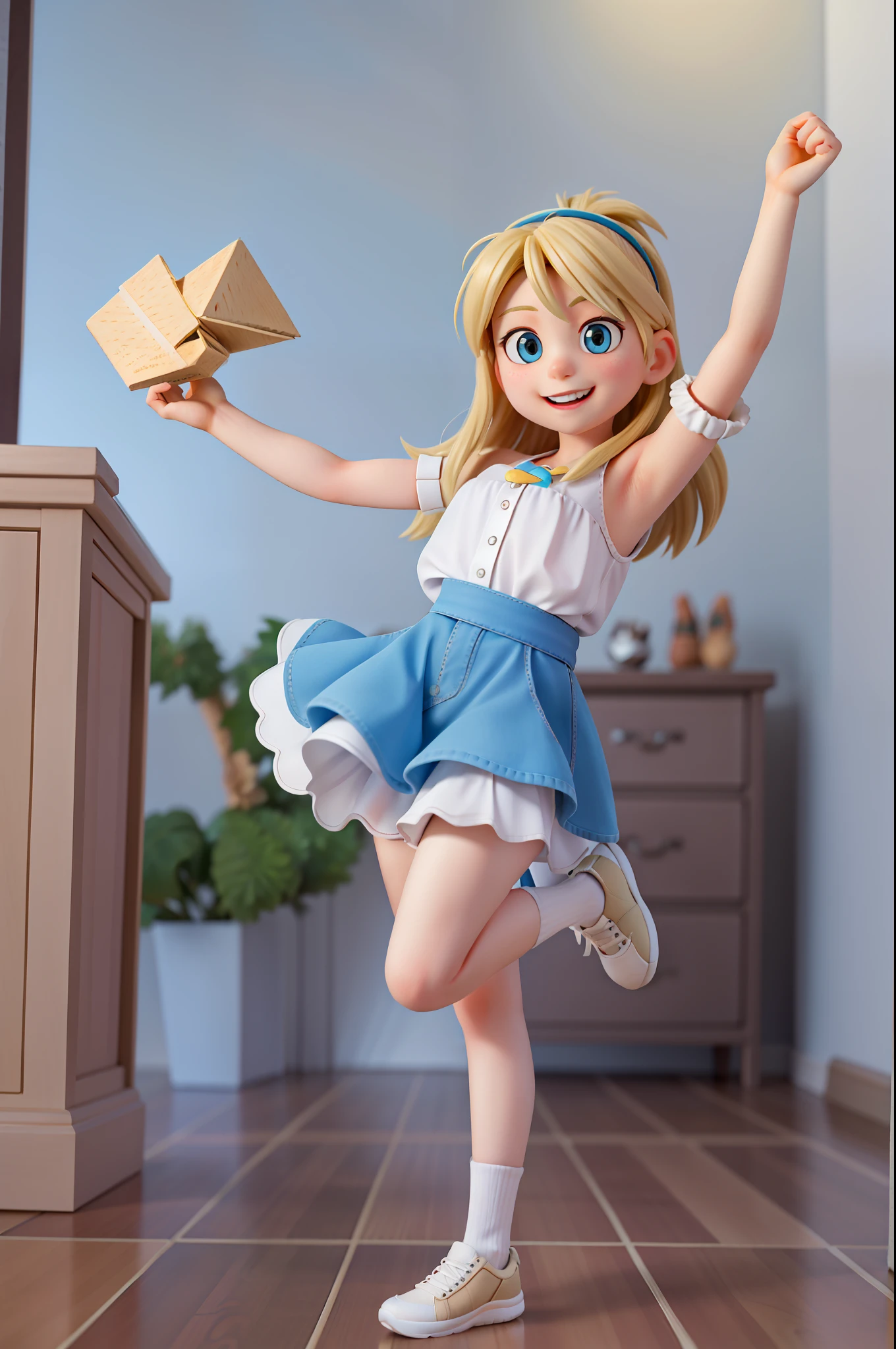 masterpiece, high quality best quality, an ultra detailed hyper-realistic photograph of a beautiful Winry Rockbell at 6 years old with blonde hair ((dancing hip hop)), rap style, happy, outfit with urban clothes and shoes, beautiful symmetrical hazel eyes details, detailed beautiful face, exquisite detail, 30 megapixels, 4k, Canon EOS 5D Mark IV DSLR, 28mm lens, Long duration shooting, full body, full feet and head seen, sharp focus, intricately detailed, long exposure time, f/8, ISO 100, shutter speed 1/125, diffuse backlight, award-winning photography, front camera, looking at camera, monoview, perfect contrast, high sharpness, facial symmetry, depth of field, ultra detailed photography, ray drawing, global illumination, smooth, ultra high definition, 8K, Unreal Engine 5, Ultra Sharp Focus, Award-winning photography, Trending on Artstation, blue_sky, hair_bow, heart, sustain, holding_letter, Horizon, incoming_gift, kazami_yuuka, leaning_forward, lens_flare, Chart, light_rays, long_hair, looking_at_viewer, love_letter, mountain, mountainous_horizon, ocean, outdoor, sky, smile, ground, sun, sunbeam, sunbeam, sunlight, tree, unmoving_pattern