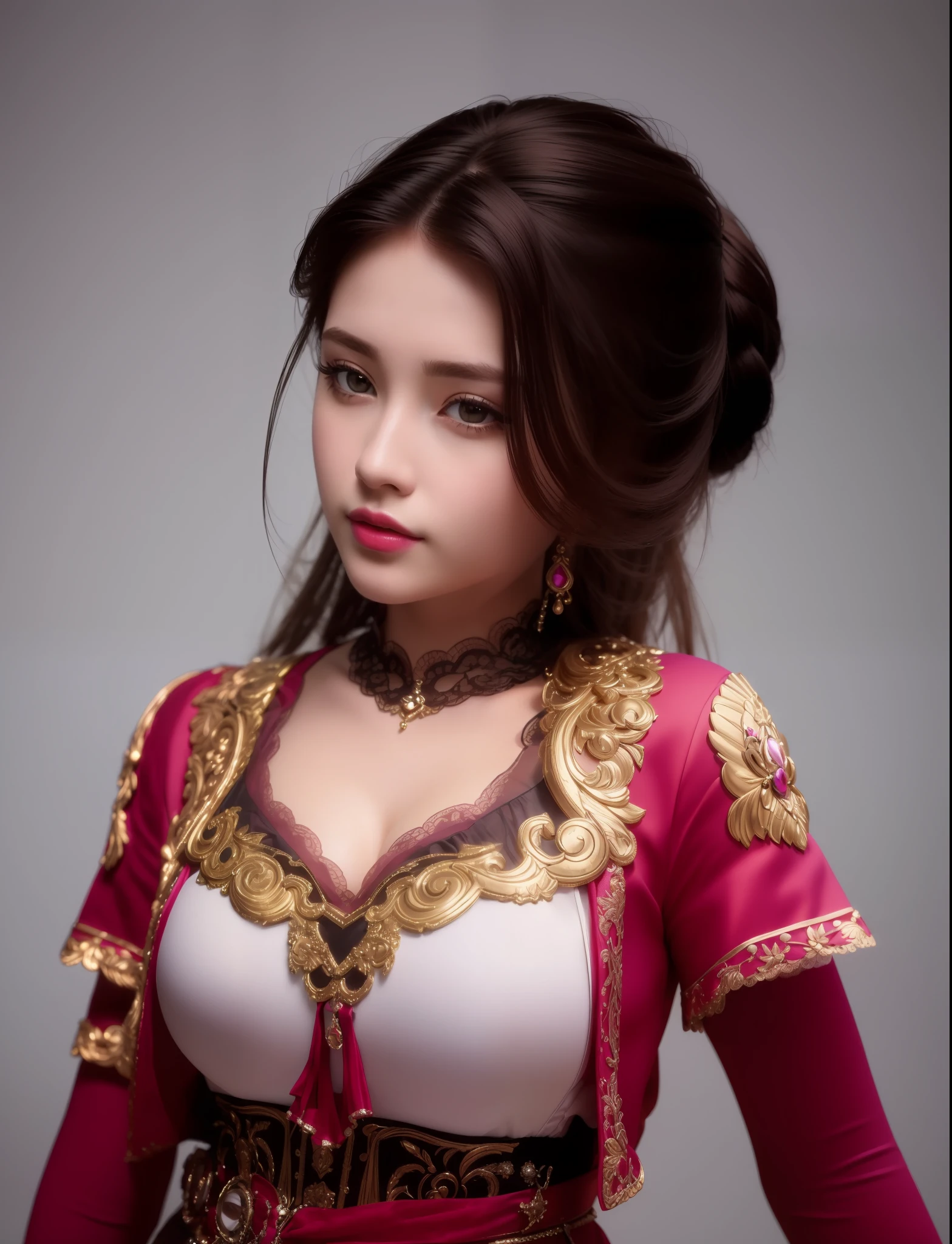 (masterpiece, best quality, extremely detailed 8k, ultra hd, ultra-detailed, highly detailed, highly realistic, ultra-realistic, photo realistic), (1girl:1.5), (detailed realistic skin), (realistic big breasts), (pink lipstick)