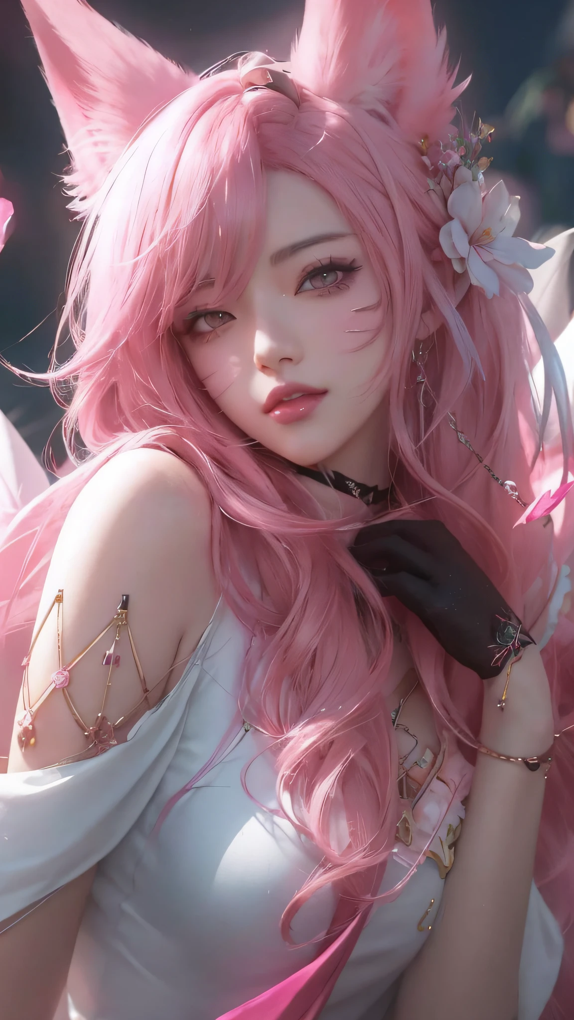 anime girl with pink hair and cat ears holding a pink flower, extremely detailed artgerm, guweiz, detailed digital anime art, artwork in the style of guweiz, artgerm. anime illustration, artgerm. high detail, beautiful anime girl, 8k high quality detailed art, ross tran 8 k, artgerm on artstation pixiv