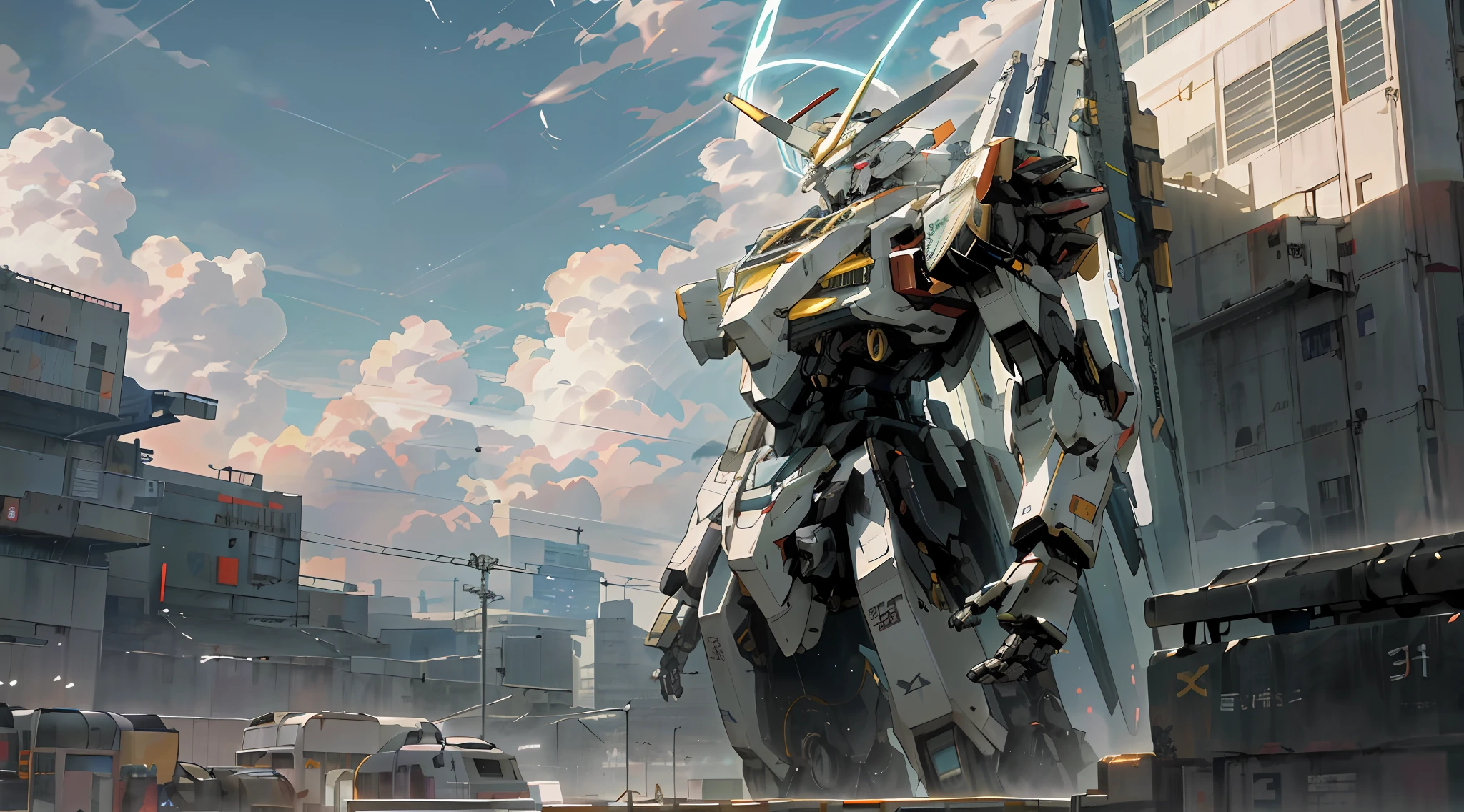 anime - style artwork of a giant robot standing in a city, 4k highly detailed digital art, cool mecha style, concept art wallpaper 4k, alexandre ferra white mecha, mecha art, modern mecha anime, anime mecha aesthetic, best anime 4k konachan wallpaper, mecha asthetic, 4k anime wallpaper, mecha anime