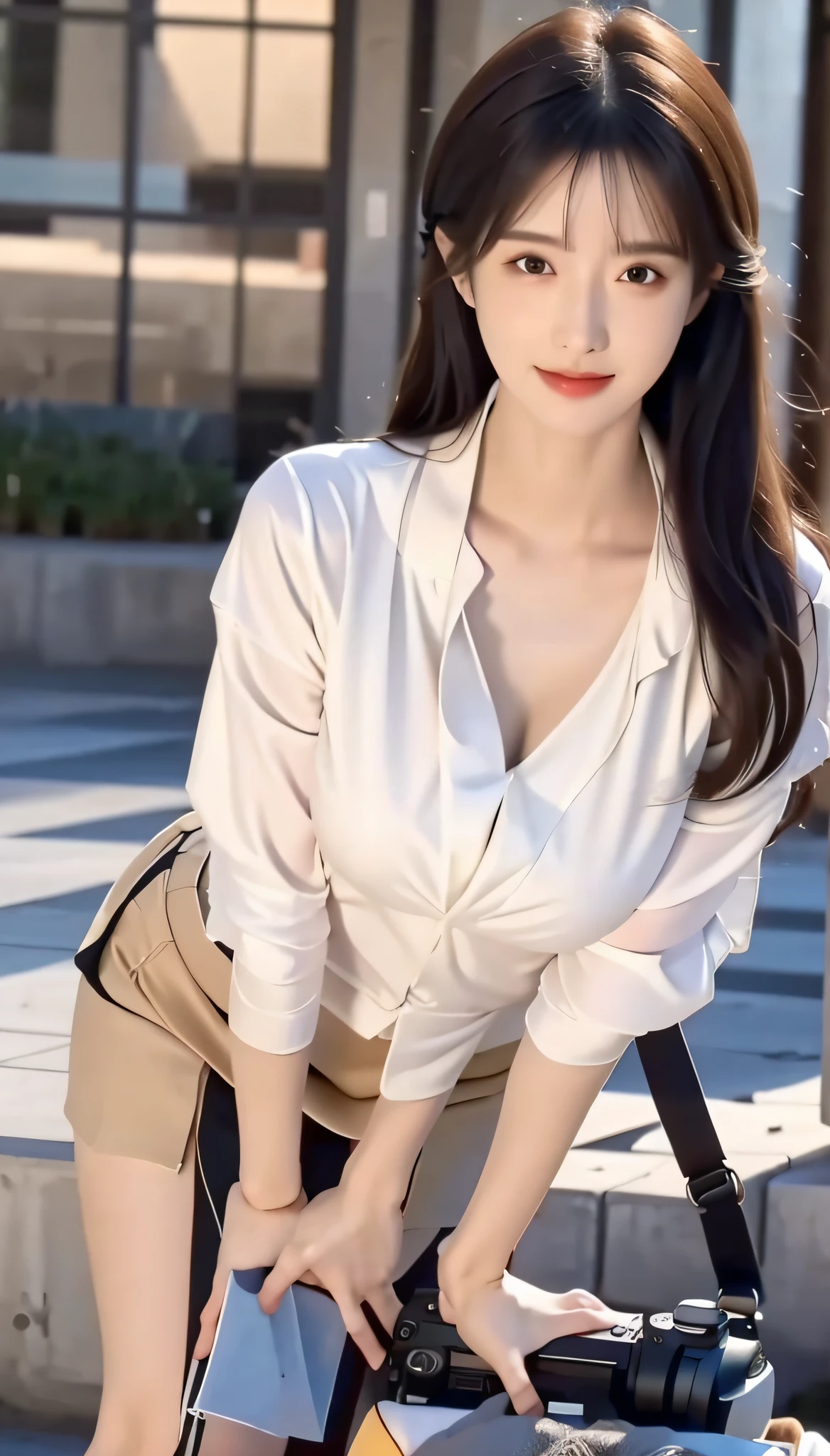 in focus, Full Body Photo (FLS), FHD, 1080P, 2K, 4K, 8K, Mind-bSoft illuminationlowing Details, Unfathomable, Leica camera, Full Length Shot (FLS), cute, Golden Ratio, Soft illumination, absorbing. Super detailed, extremely detailed, beautiful and meticulous girl, 1 girl, (perfect female figure), full body, chiffon shirt, short skirt, long legs, no breasts.