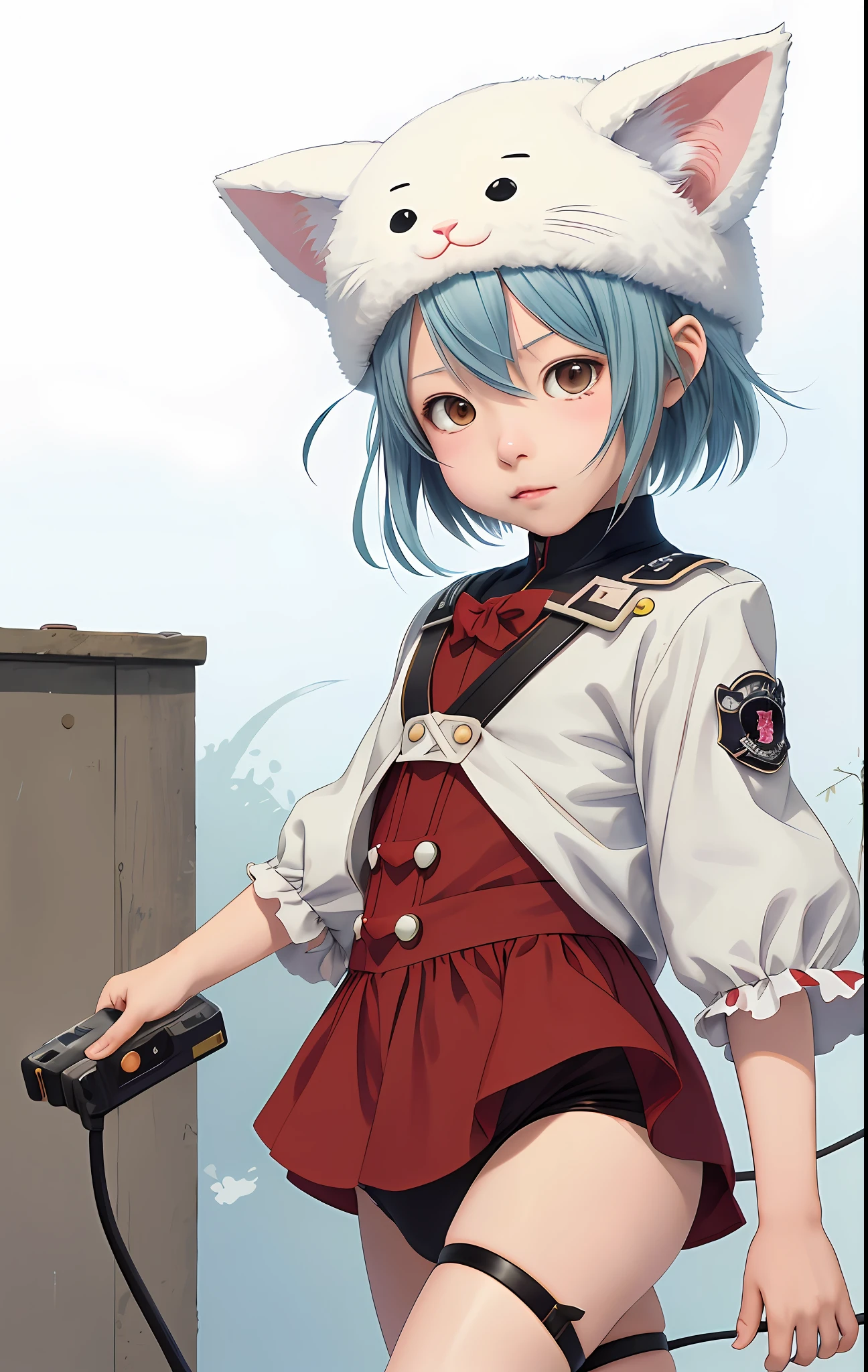 Anime with little walking with cat ear hat with cat, inspired by Akihiko Yoshida, Sekka Kamisaka, pixiv, zerochan, kemonomimi, zerochan art, akihiko Yoshida! , Pop on pixiv, The Last Exile, pixiv style, by Kubisi Art, winner of the pixiv competition