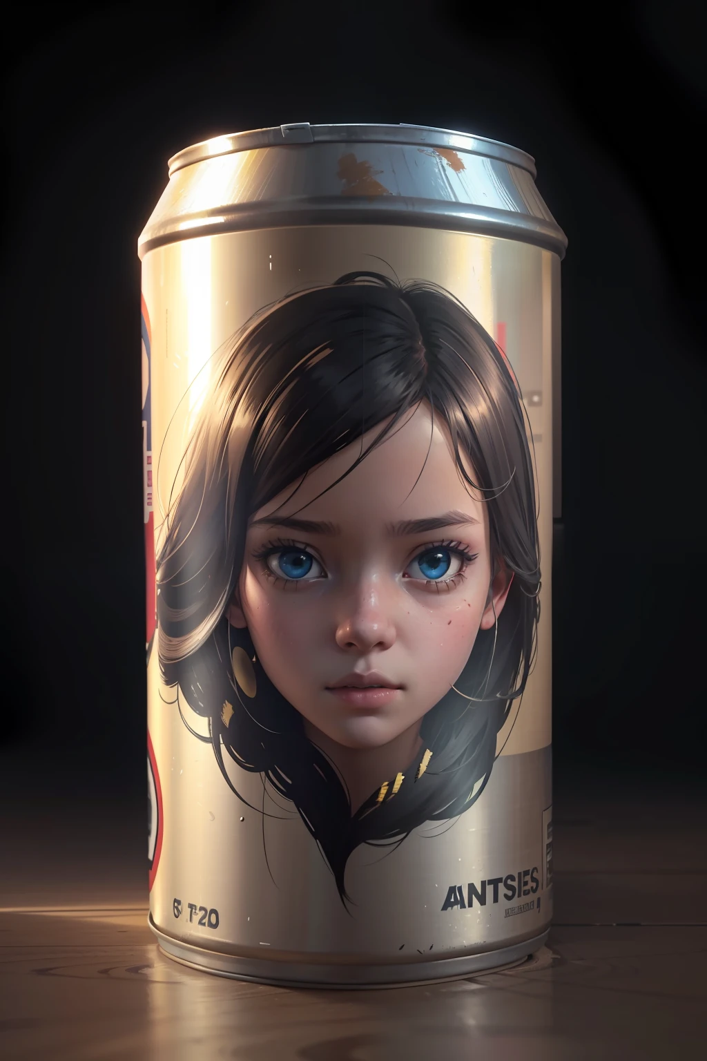 A huge empty can, a girl inside, a girl and an empty can, a girl like an empty can, an empty can like a girl going up and down in a row, blender, illustration, anime style, octane render, trending on artstation, highly detailed