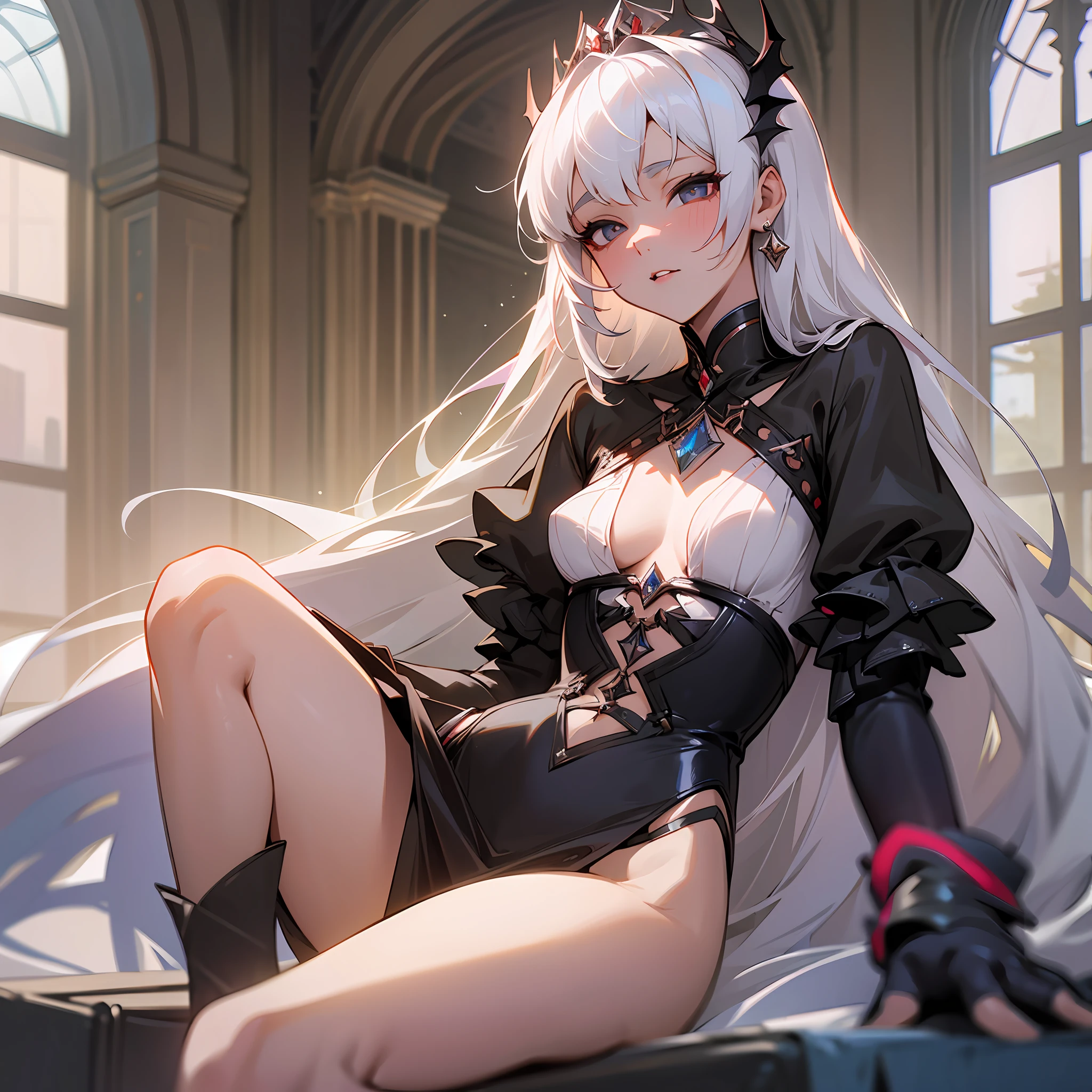 NSFW:0.8, masterpiece, best quality, high quality, high definition, high quality texture, high quality shadow, high detail, beautiful detailed, finely detailed, cg extremely detailed, texture detailed, realistic facial expression, realistic, colorful, delicate, cinematic Light, Side Lighting, Lens Flare, Ray tracing, Sharp focus, (1girl, __focus__:1.3), (intricate details, makeup, PureErosFace_V1:0.5), woman (young princess, white hair, hair fulfilled, long legs, small breasts, vampire), wearing dress, pose (imposing), expression (deadly), gun (ballad), castle landscape, night, full moon --auto --s2