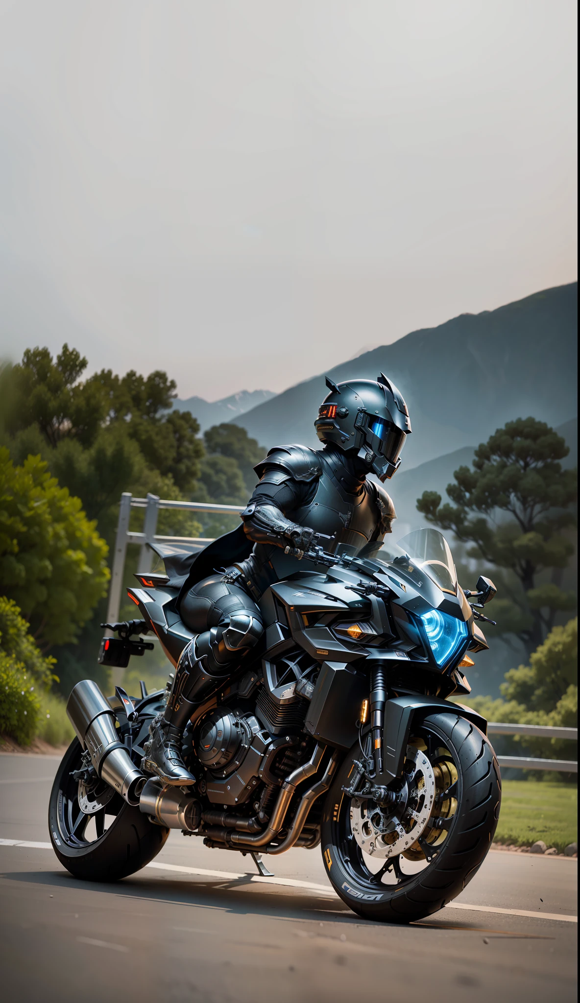 Cyber Knight Cyber Mechanical Motorcycle, Exquisite Black Tech Helmet, Nousr, Biomechanics, MSHN Robot Man, High Tech Helmet, Surreal, Steel, Intricate Design, Crazy Detail, Fine Detail, Extremely Clear Lines, Cinematic Lighting, Photo Realistic, Detailed Masterpiece