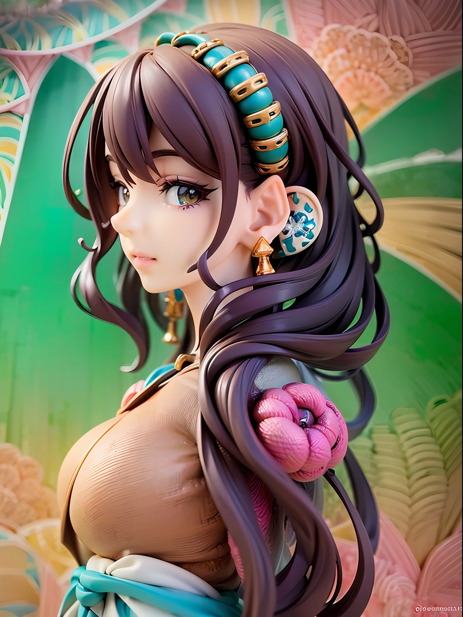 (masterpiece, top quality, best quality, official art, beautiful and aesthetic:1.2), (1girl:1.3), extremely detailed,(fractal art:1.1),(colorful:1.1),highest detailed,(zentangle:1.2), (dynamic pose), (abstract background:1.5), (japanese dress:1.2), (shiny skin), (many colors:1.4), ,(earrings:1.4),