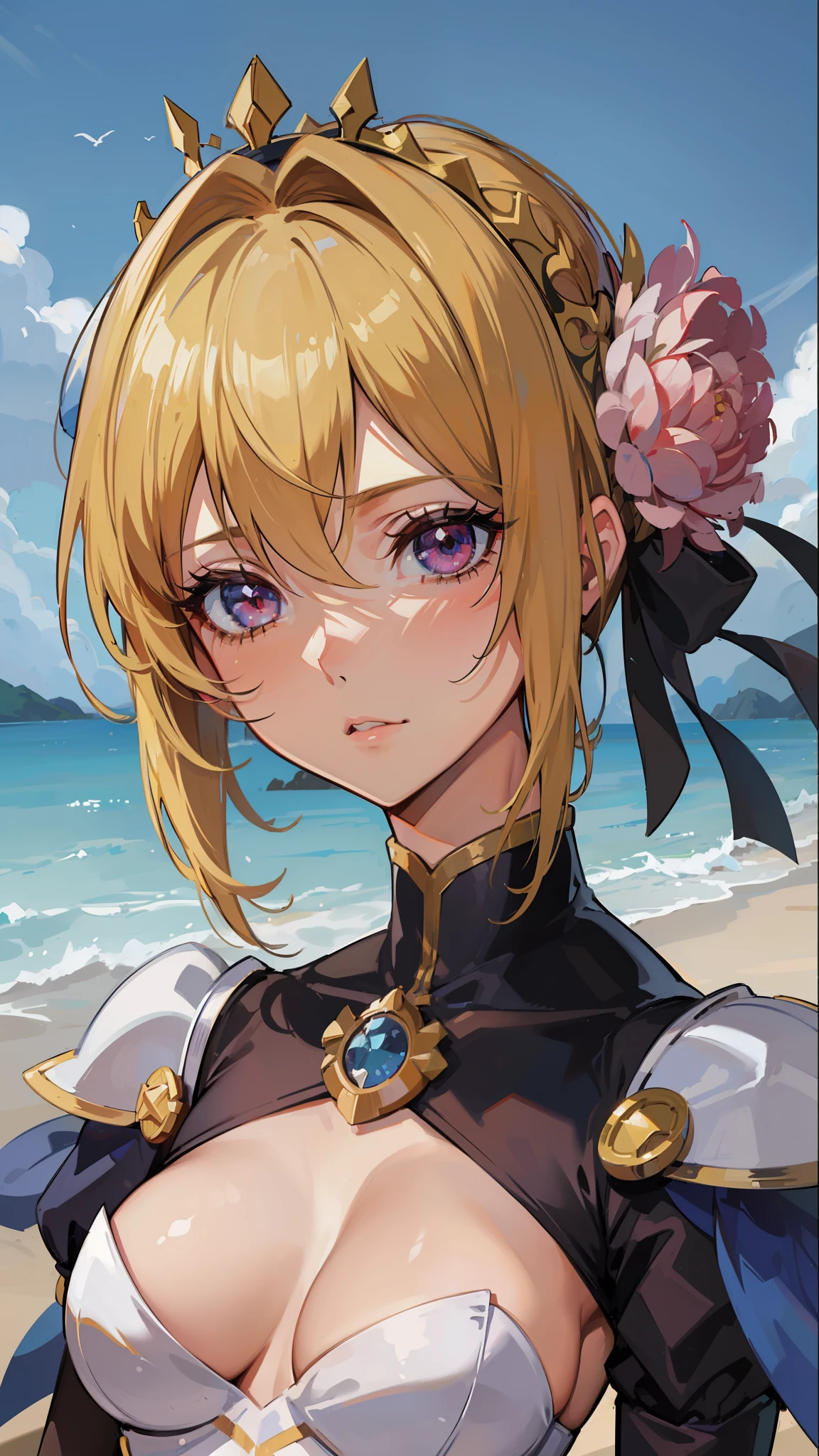 ((Top Quality, 8K,)) 1 Woman, Blonde Hair and Red Eyes Anime Girl, Anime Girl Named Lucy, Portrait of a Female Anime Hero, Female Anime Character, Zodiac Girl Portrait Knight, Artoria Pendragon, Hajime Yatate, Symphogear, Giorno Giovanna, Cornelia from Code Geass, War Maiden Suvia, Small