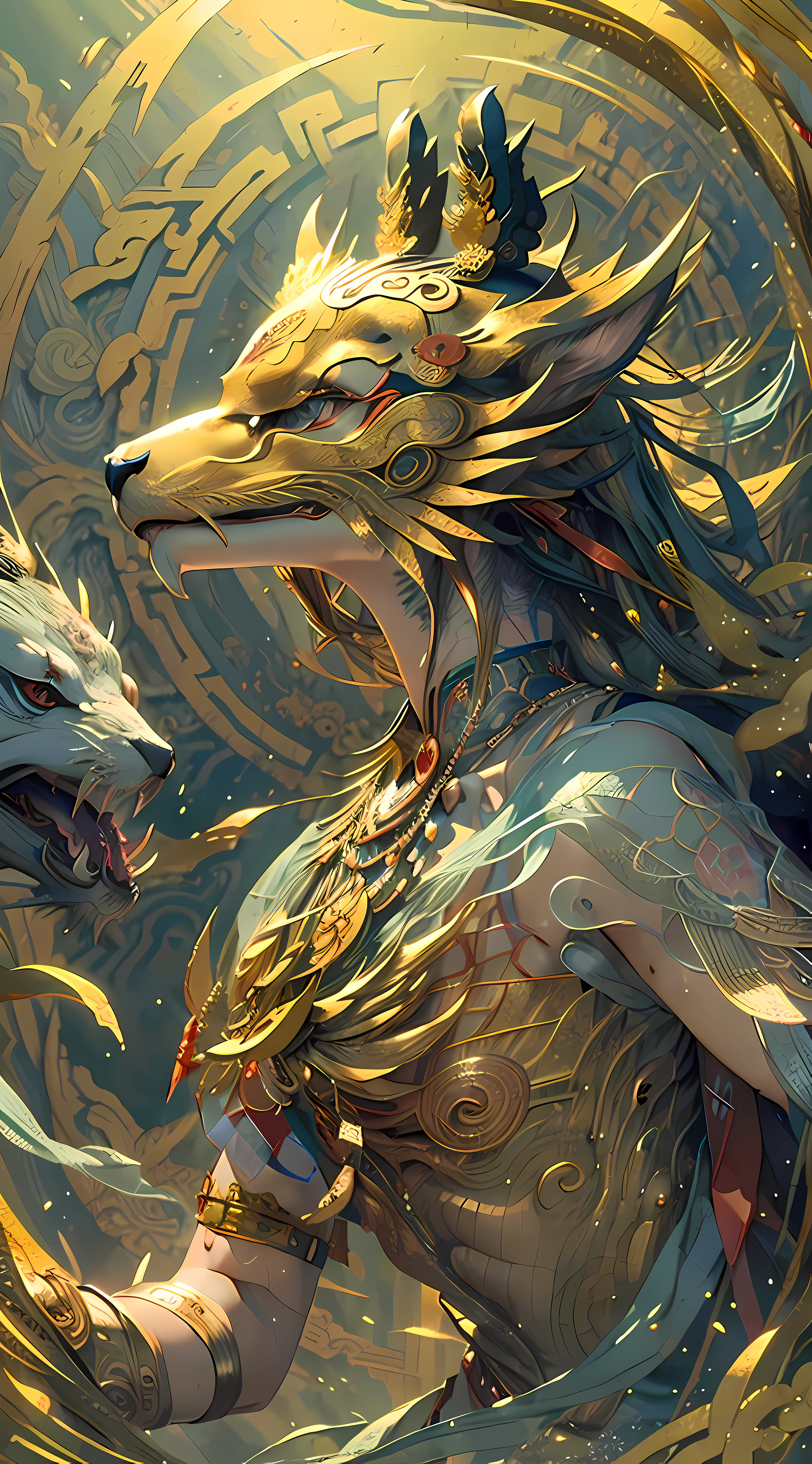 (vitality + Chinese mythology + ancient mythical beasts) gorgeous 3D rendering, (masterpiece + best quality + high-detail) photography-level performance, the ultimate visual presentation, clear focus, strong depth of field.