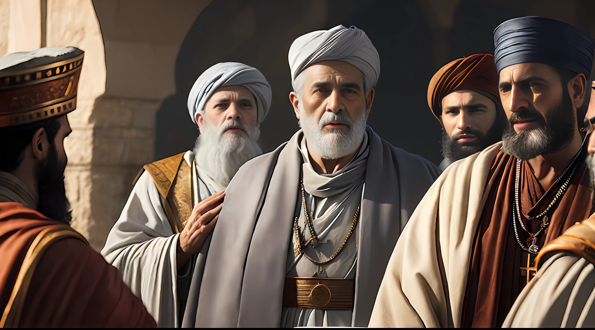 Ancient Israel, Biblical Times, 1st century, raging religious leaders, quarrels, 8k, RAW photos, top quality, masterpieces: 1.5, ulra high resolution, photorealistic: 1.5, cinematic lights, soft volumetric lighting: 1.5, realistic, photorealistic: 1, detailed skin, professional lighting, photography, sharp focus, detail, professional lighting, photon mapping, detailed and complex environment, highly detailed, top quality, artistic photography, photorealistic concept art, soft natural volumetric cinematic perfect light, mid-journey, detailed hands,
