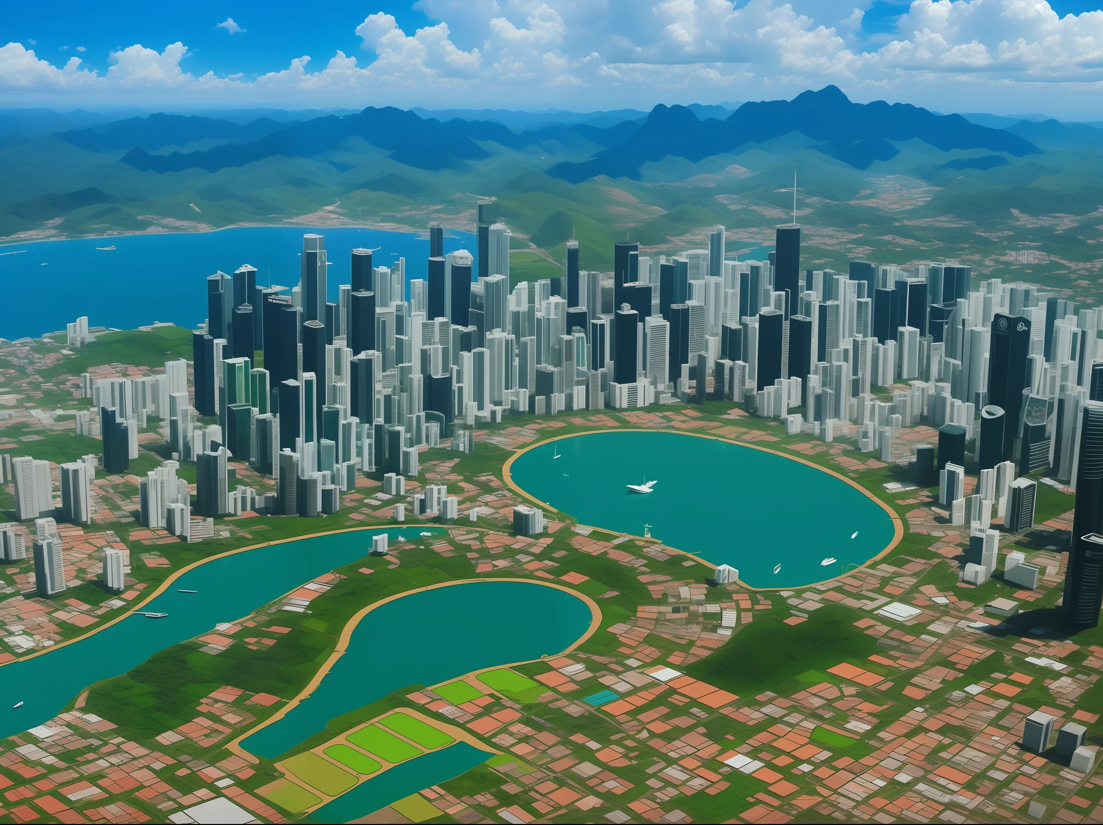 Create images of the city of seven lagoons of the state of Minas Gerais in the country Brazil, create an image of this futuristic cyberpunk city