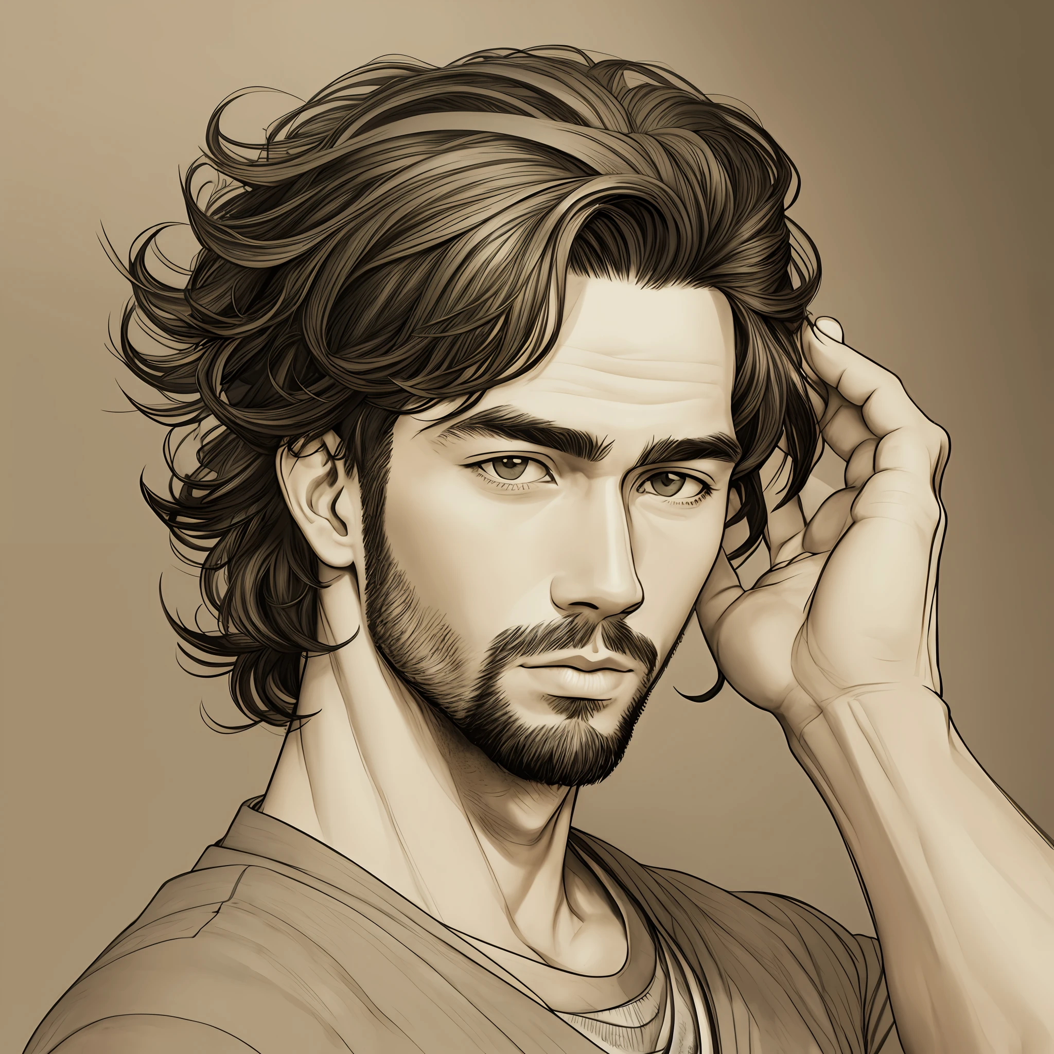 Focusing on the fresh male head in the sketch hand-drawn style, the lines are smooth, and there is a sense of realism that portrays the cultural atmosphere, vivid and vivid.