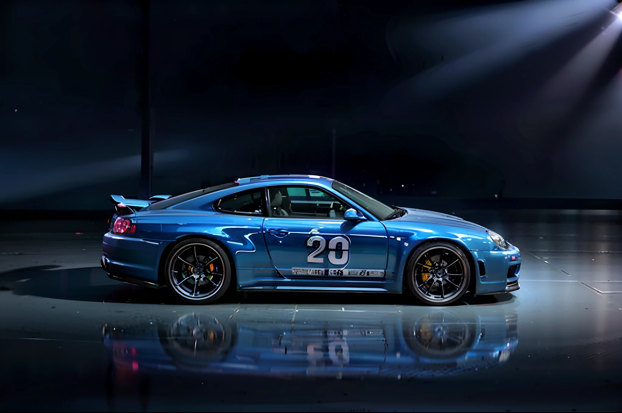 A blue Porsche 911 GTS sitting in a dark room, Porsche 911, Porsche 9 1 1, Porsche 911 in the future engine, Porsche, Porsche, Porsche RSR, desktop background, side contour lens, sports car, sports car, CGI rendering, right silhouette, sports car, 3D side view, 🤬 🤮 💕 🎀