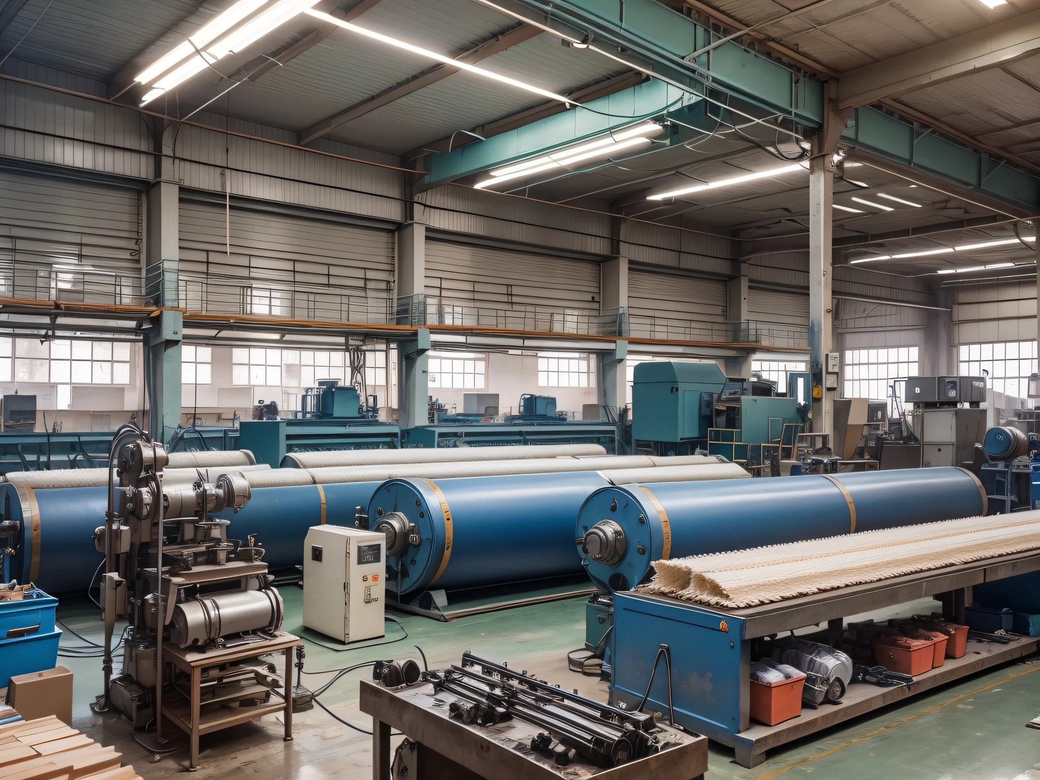 Plastic film factory workshop, there are many equipment, workshop close-up, plastic film, workshop environment --auto --s2