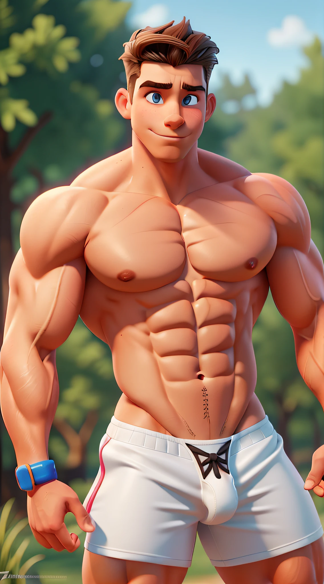 instagram photo gyrmat (resembles Zach Savoie) in a thong posing (pro style, simple, single color bodybuilder's thong, perfect fit, clothing curves with his body) at a picnic, reddit, photorealism, gymrat, super buff and cool, masterpiece, HDR, proud looking