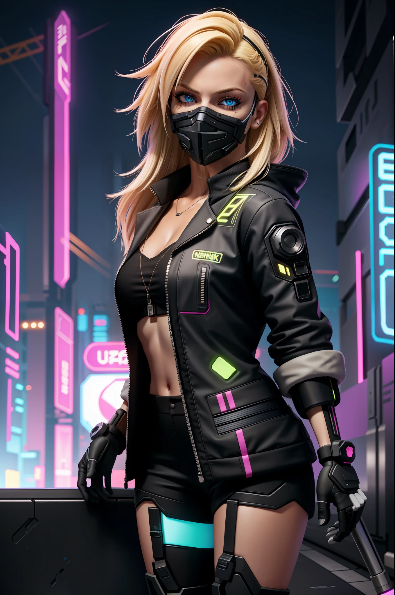 European girl, blonde hair, 3d render, neon dynasty, cyberpunk, neon lights, 
(photorealistic: 1.4), (best quality: 1.0), (ultra highres: 1.0), 8k, RAW photo, (masterpiece: 0.2), portrait, face, close shot,
Cybernetic_Jawless, cybernetics, (mask:1.2), mechanical parts, cyberpunk aesthetics