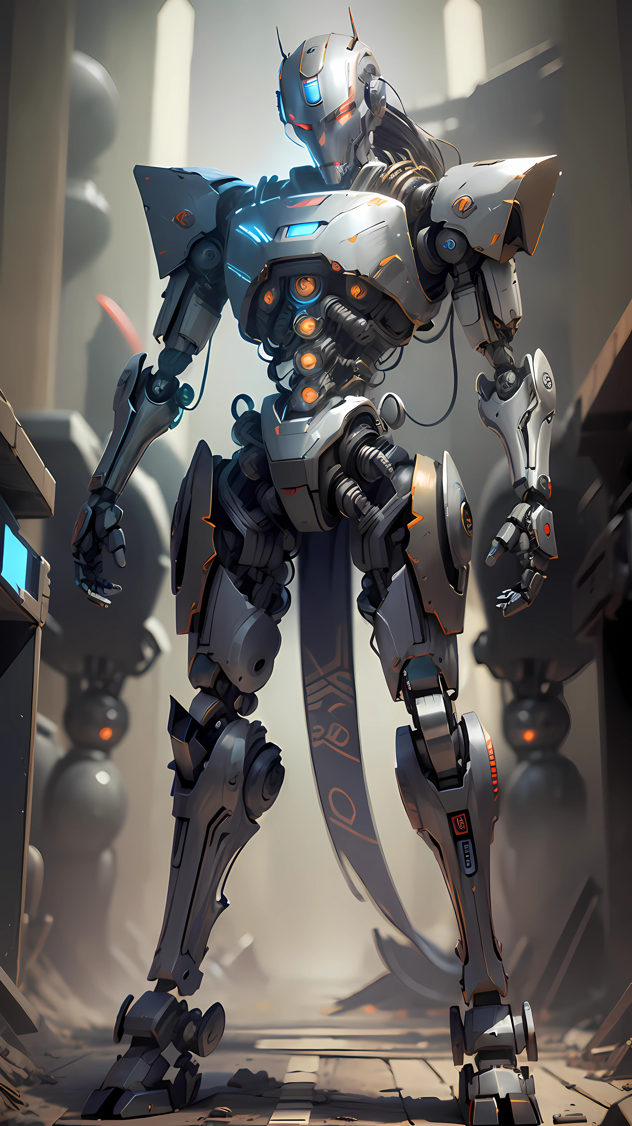 ((masterpiece)), a (((robot))) with sleek and menacing design, glowing eyes, full body, highly detailed --auto --s2