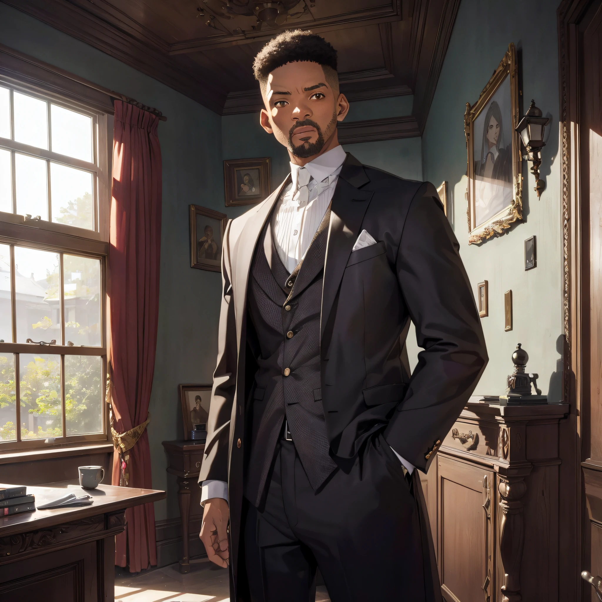 Absurd resolution, high resolution, (masterpiece: 1.4), hyper-detail, Will Smith, spooky room, angry expression