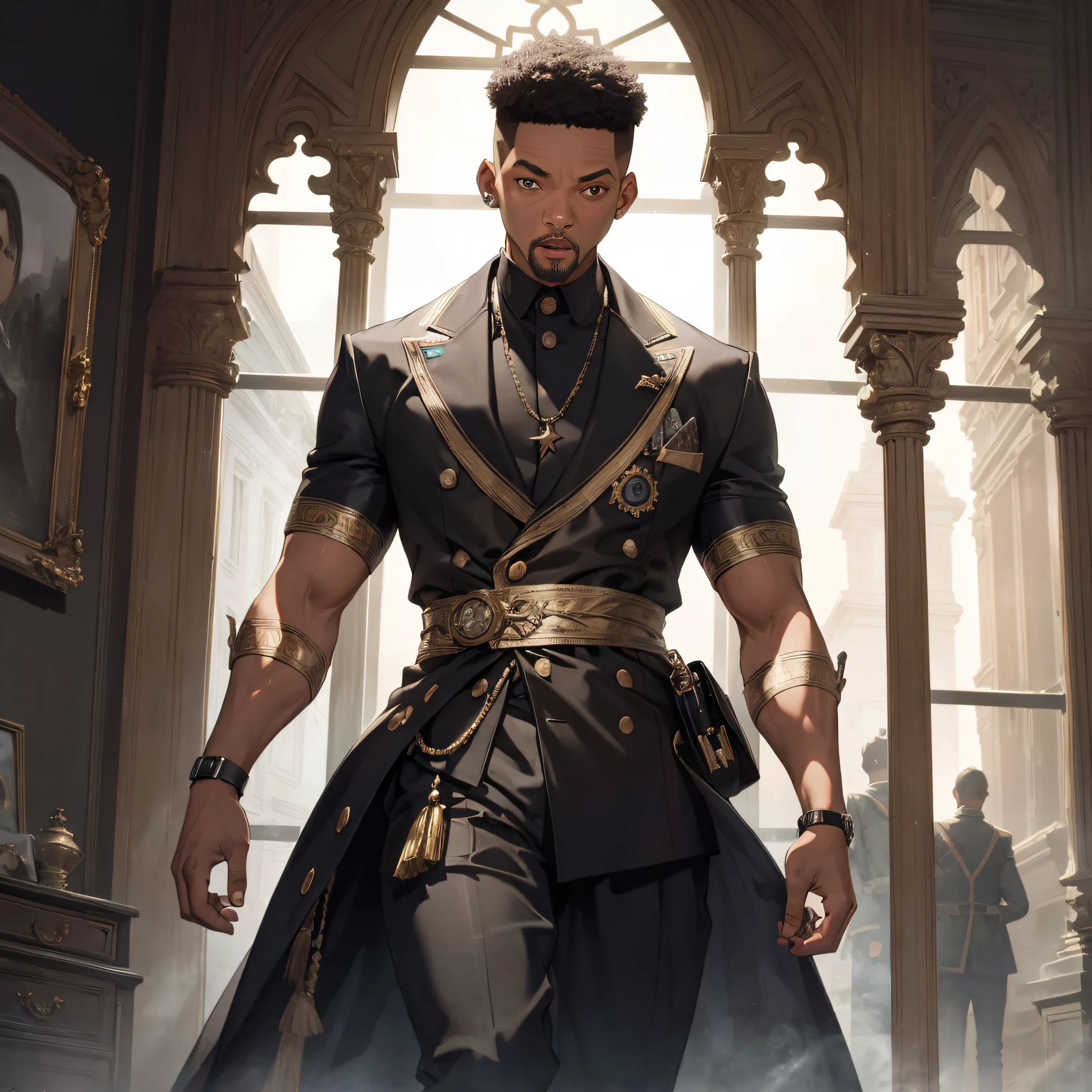 Absurd resolution, high resolution, (masterpiece: 1.4), hyper-detail, Will Smith, spooky room, angry expression
