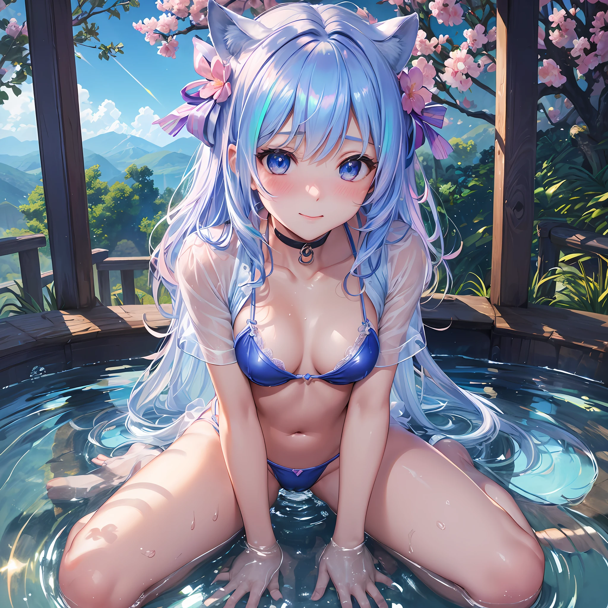 a teen animal spy panties dropped on the legs (NSFW) (masterpiece, best quality, ultra fine illustration) (insanely detailed graphics) (insanely detailed gorgeous faces) (from_above:1.2) kinomoto sakura, sealing wand, transparent primary bikini, (transparent bikinis 1.9) (open chest) (panties) (lift jacket by hands) (pov) (kneeling) (look away) (sigh: 1.3) (blush:1.4) (smile) (onsen) (embarrassed) (wet) (small breasts) (nipple) (beautiful eyes) blue sky (clear background) (lens reflection effect: 0.8) (iridescent illumination: 0.8) (specular effect, brightness effect: 0.8) (brightness effect: 0.8) --auto --s2