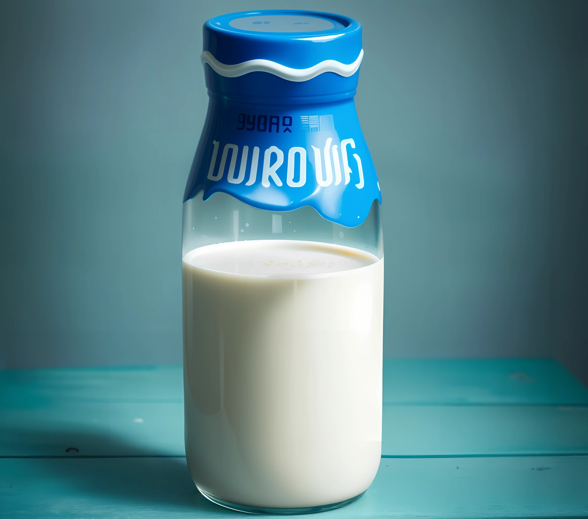 Close up of milk with blue lid, milk, soy milk, sea of milk, a glass of milk, add a nice looking background