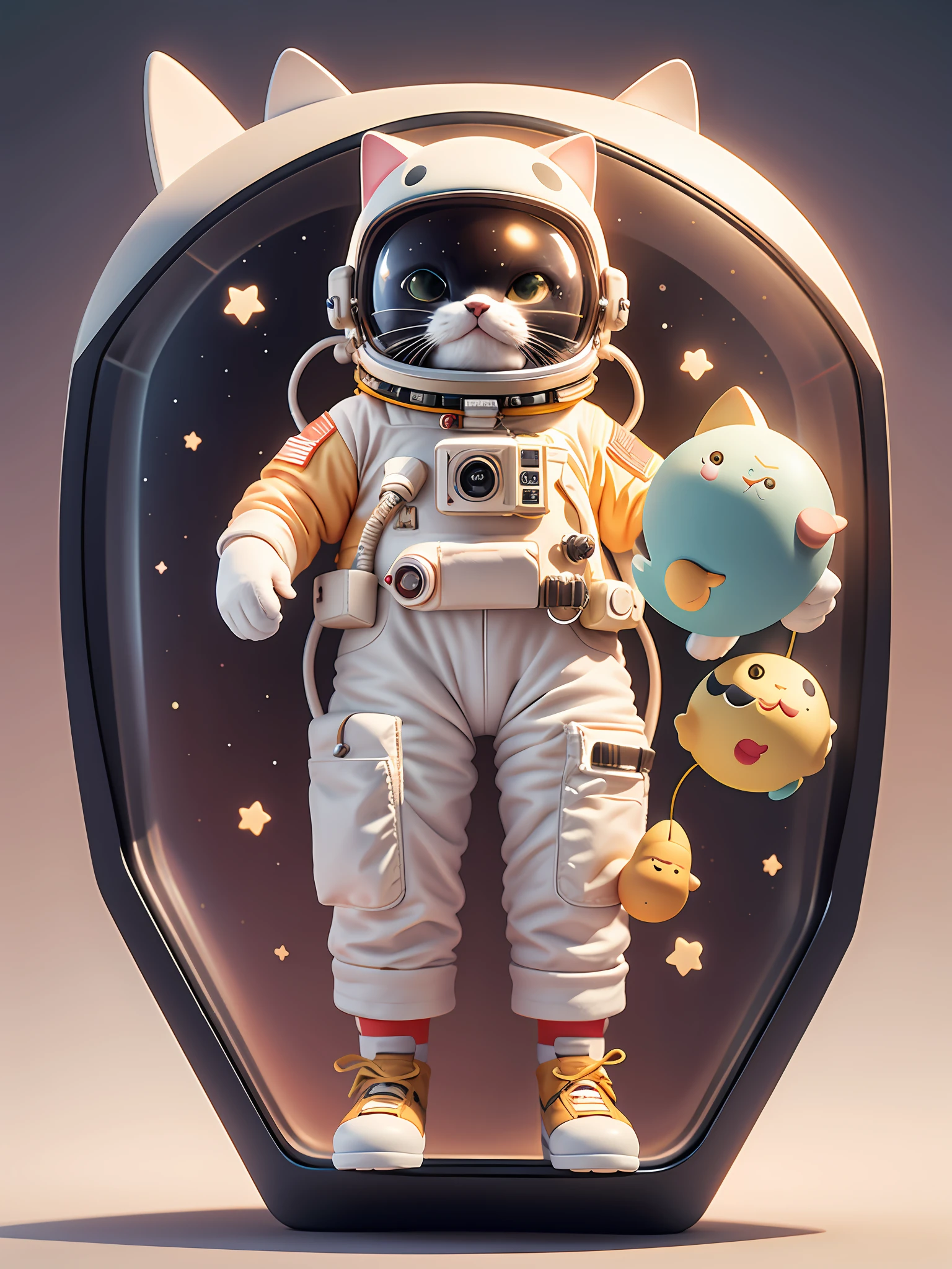 There is a cat in a spacesuit, cute 3d rendering, astronaut cat, cute detailed digital art, cute digital painting, 3d rendering stylized, space cat, cute digital art, stylized 3d rendering, 3d rendered digital art, beeple and jeremiah keturner, cat in space, 3d rendered character art 8 K