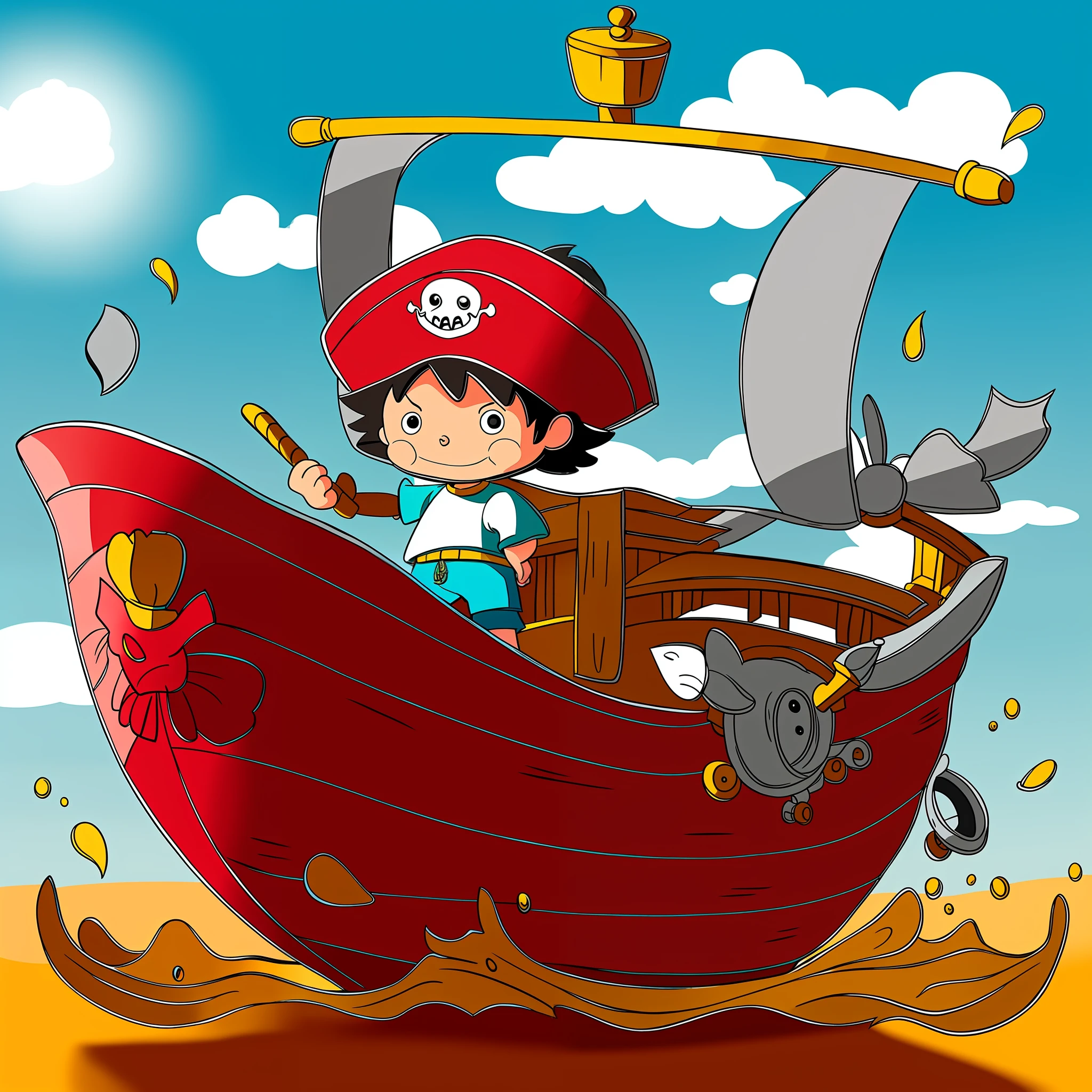 child,pirate ship,cartoon