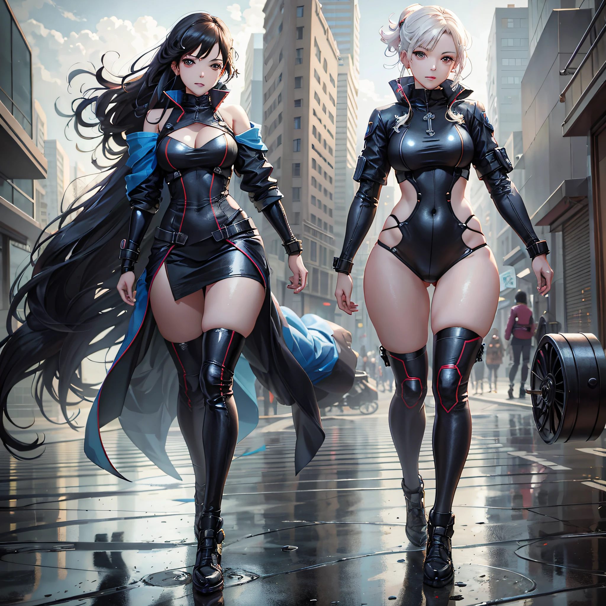 Anime - Style women in panties walking down a city street, Wlop and Ross Tran, Wlop and Artgerm, Wlop and Sakimichan, Ross Tran and Bayard Wu, Ruan Jia and Artgerm, Ross Tran 8 K, Artgerm and Wlop, Range Murata and Artgerm