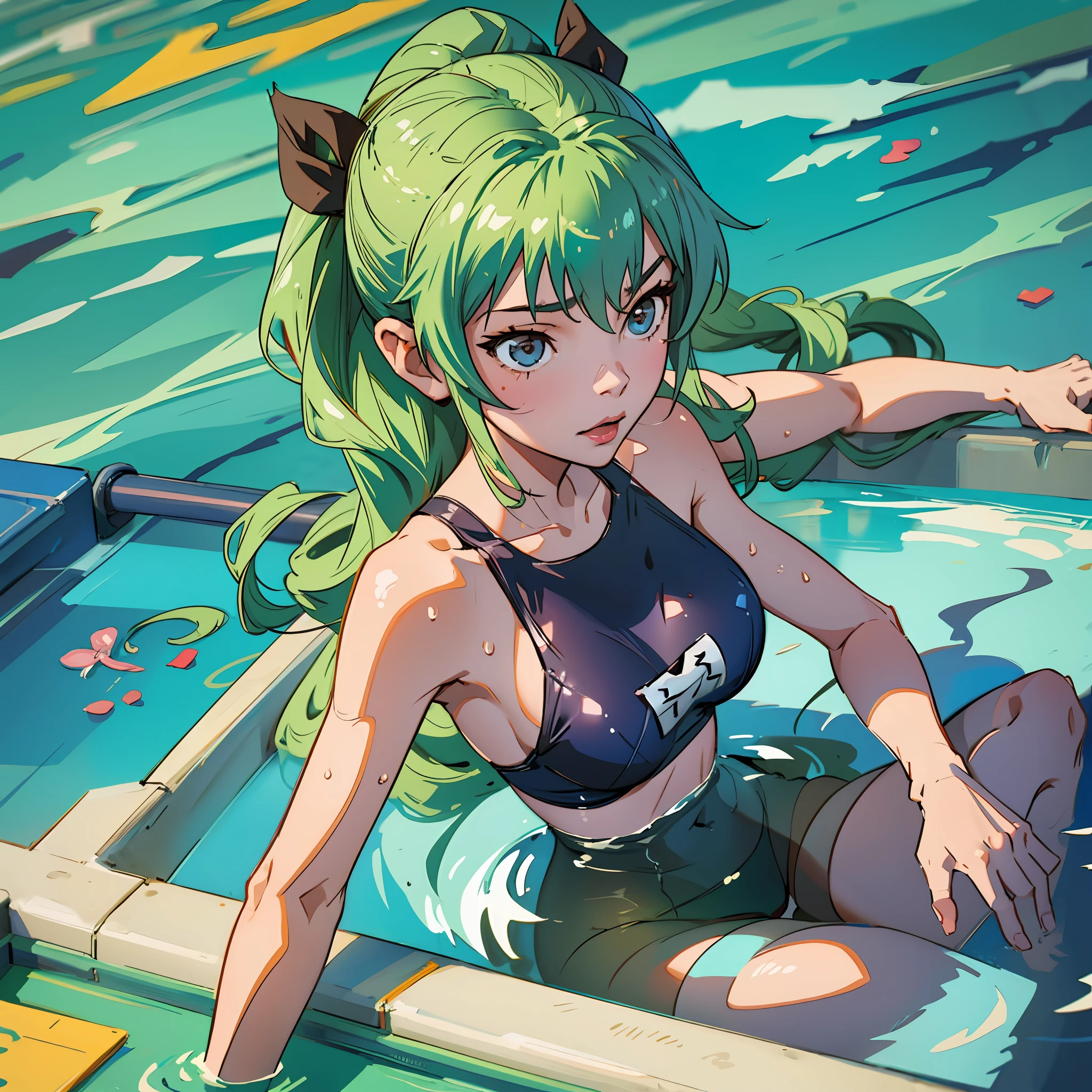 anchovy from girls und panzer wearing a swimsuit on a swimming pool place --auto --s2