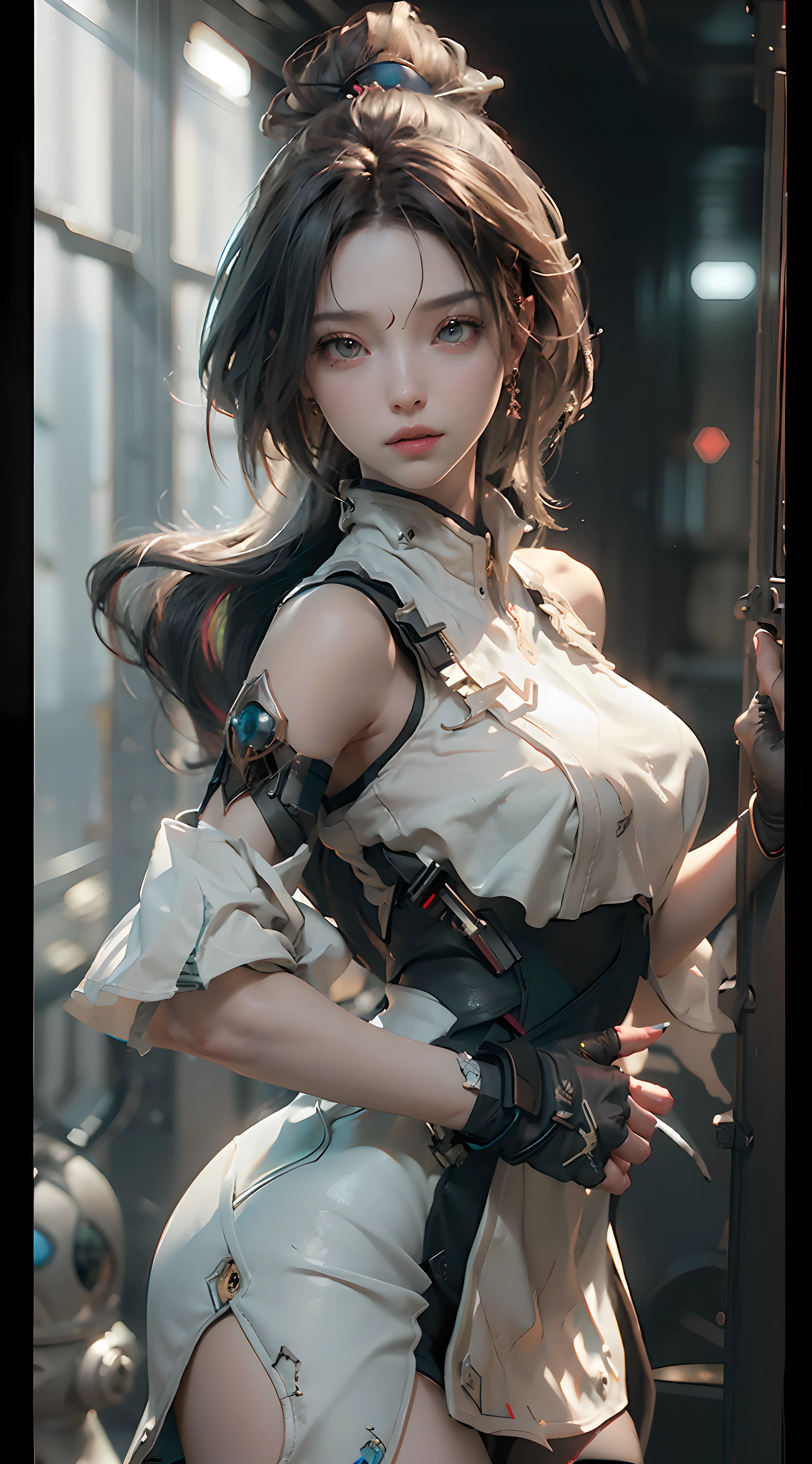 ((Best quality)), ((masterpiece)), (detailed:1.4), 3D, an image of a beautiful cyberpunk female,HDR (High Dynamic Range),Ray Tracing,NVIDIA RTX,Super-Resolution,Unreal 5,Subsurface scattering,PBR Texturing,Post-processing,Anisotropic Filtering,Depth-of-field,Maximum clarity and sharpness,Multi-layered textures,Albedo and Specular maps,Surface shading,Accurate simulation of light-material interaction,Perfect proportions,Octane Render,Two-tone lighting,Wide aperture,Low ISO,White balance,Rule of thirds,8K RAW,