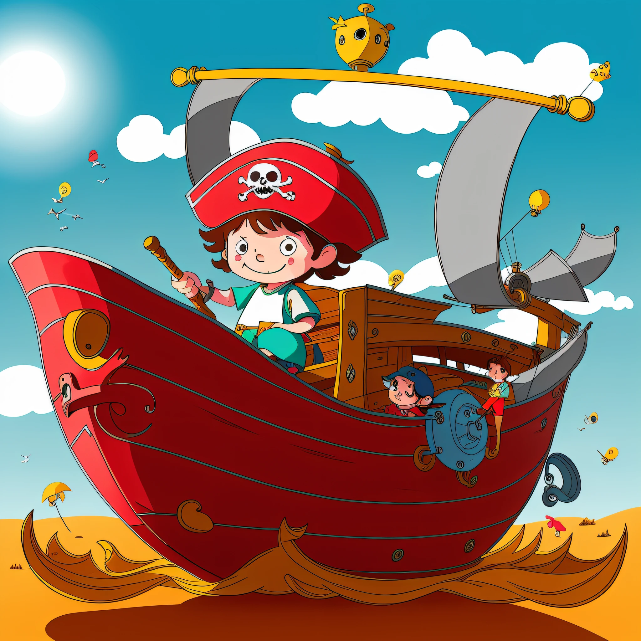 child,pirate ship,cartoon