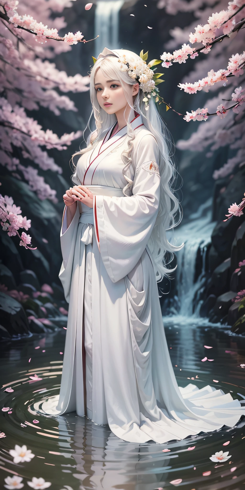 Alawi woman in white dress standing in stream, hyperrealistic style, realistic comic book style, flickr, romanticism, white hanfu, flowing white robe, flowing white robe, hanfu, flowing cherry blossom silk, flowing magic robe, wearing flowing robe, long beautiful flowing kimono --aspect 3:4 --aspect 3:4 --aspect 3:4 --auto --s2