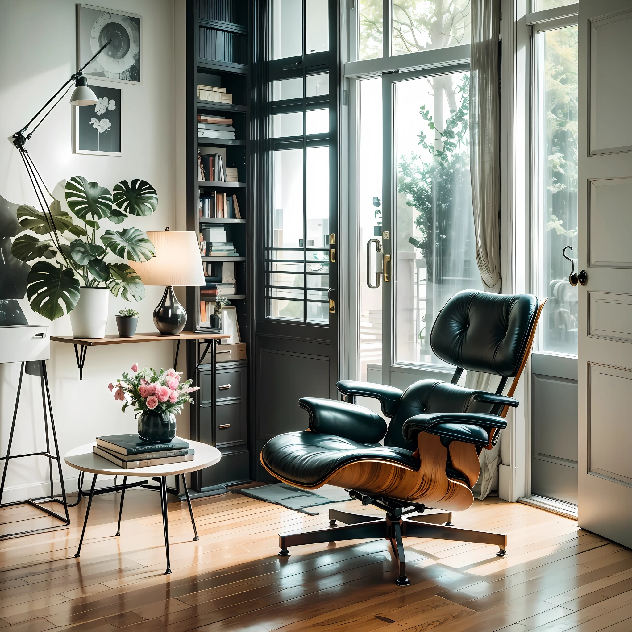 (Famous interior design masterpiece, best quality, high quality, real, realistic, super detail, complete detail, 4k,) Eames recliner, bright scene, photoshoot, interior scene, modern architecture, modern minimalist decoration style, modernist interior, ultra HD, real shooting style --auto --s2