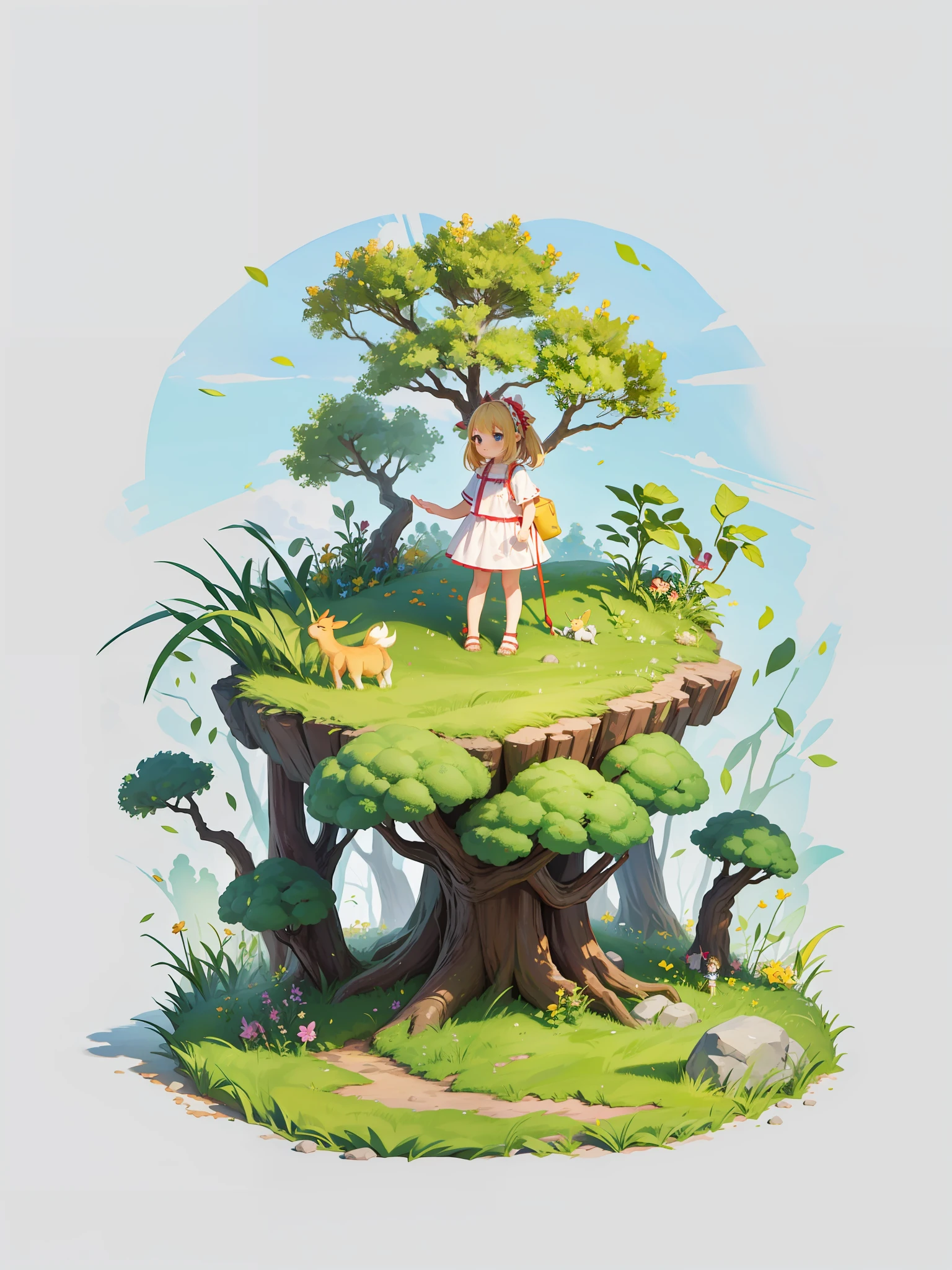 High quality, 8k, little girl, forest, summer, grass, land