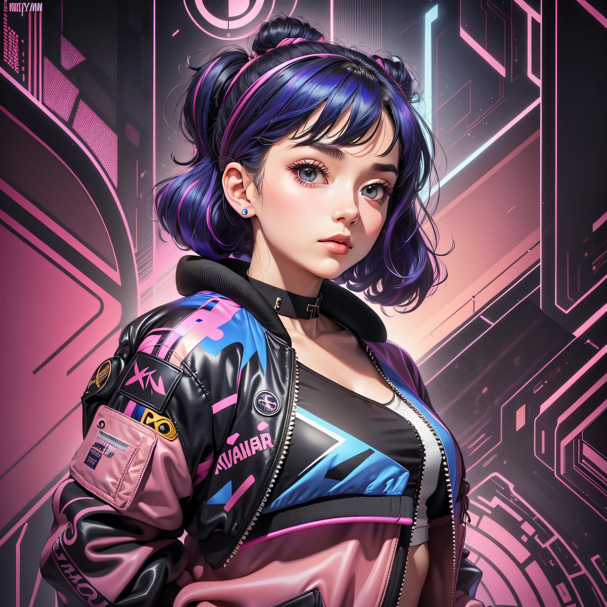 1girl, young, ((leggings, retro bomber jacket 80s)), solo, official art, unity 8k wallpaper, ultra detailed, perfect hands, 4x ultrasharp, beautiful and aesthetic, masterpiece,best quality, glowing skin, the most beautiful form of chaos, elegant, a brutalist designed, vivid colours, romanticism, ((fairytaleai)), --auto --s2