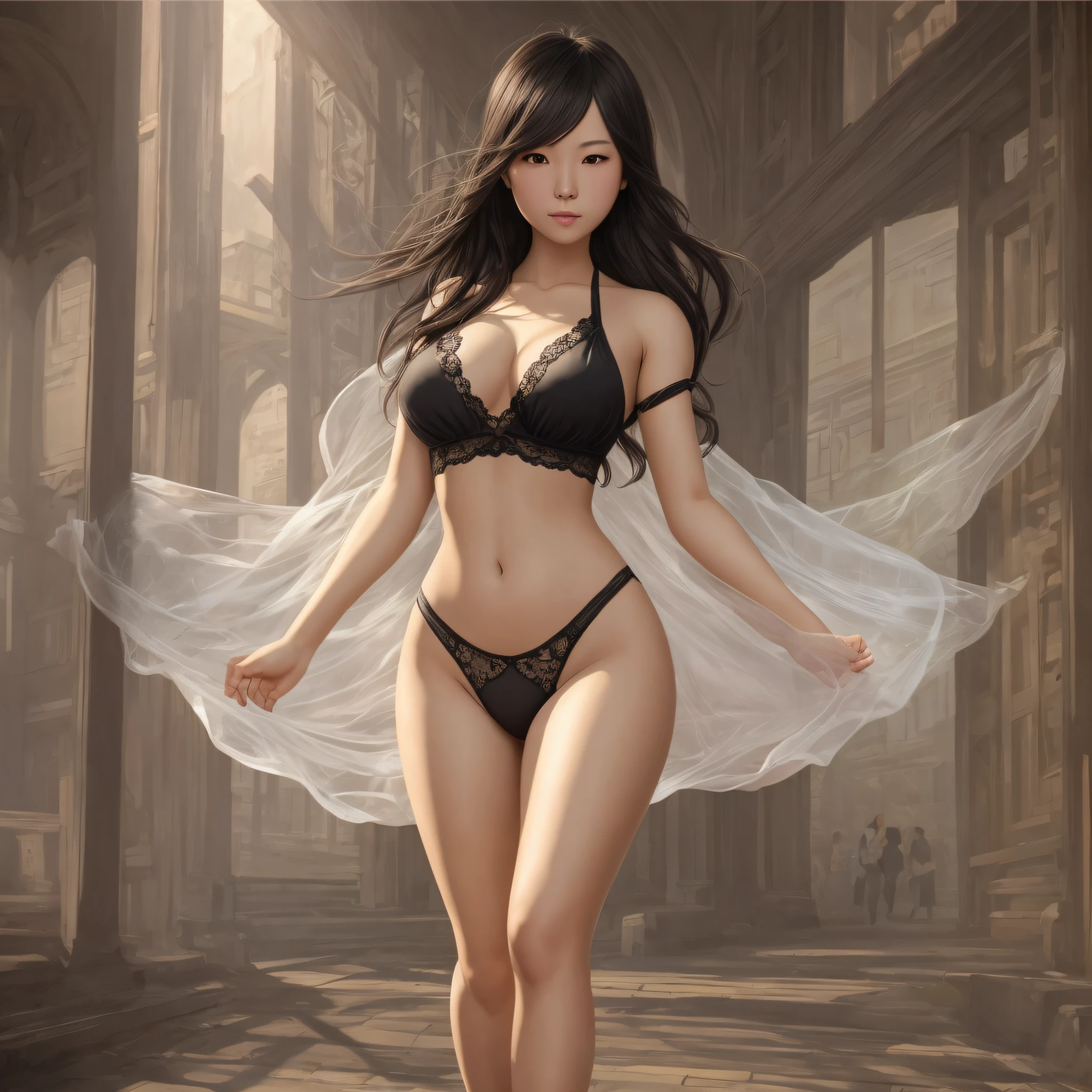 Korean,Woman in outdoor panties, Wlop and Ross Tran, Wlop and Artgerm, Wlop and Sakimichan, Ross Tran and Bayard Wu, Ruan Jia and Artgerm, Ross Tran 8 K, Artgerm and Wlop, Range Murata and Artgerm, a female character,priest,best detail,ultra-detailed,best realism,ultra-realistic,full body in picture,sexy and seductive,black hair, walking,front,right,left,back,high detail,modern, drop shadow, cinematic lighting, UHD, high details, high quality, best qualit,, best quality,(Best quality,4k,Masterpiece: 1.3),hyper realistic,1girl,(attractive body: 1.2),abdomen: 1.1,sensual transparent panties,open neckline,droopy breasts,visible curves,four fingers one thumb,detailed hands,complex makeup,two arms,two legs. --auto --s2