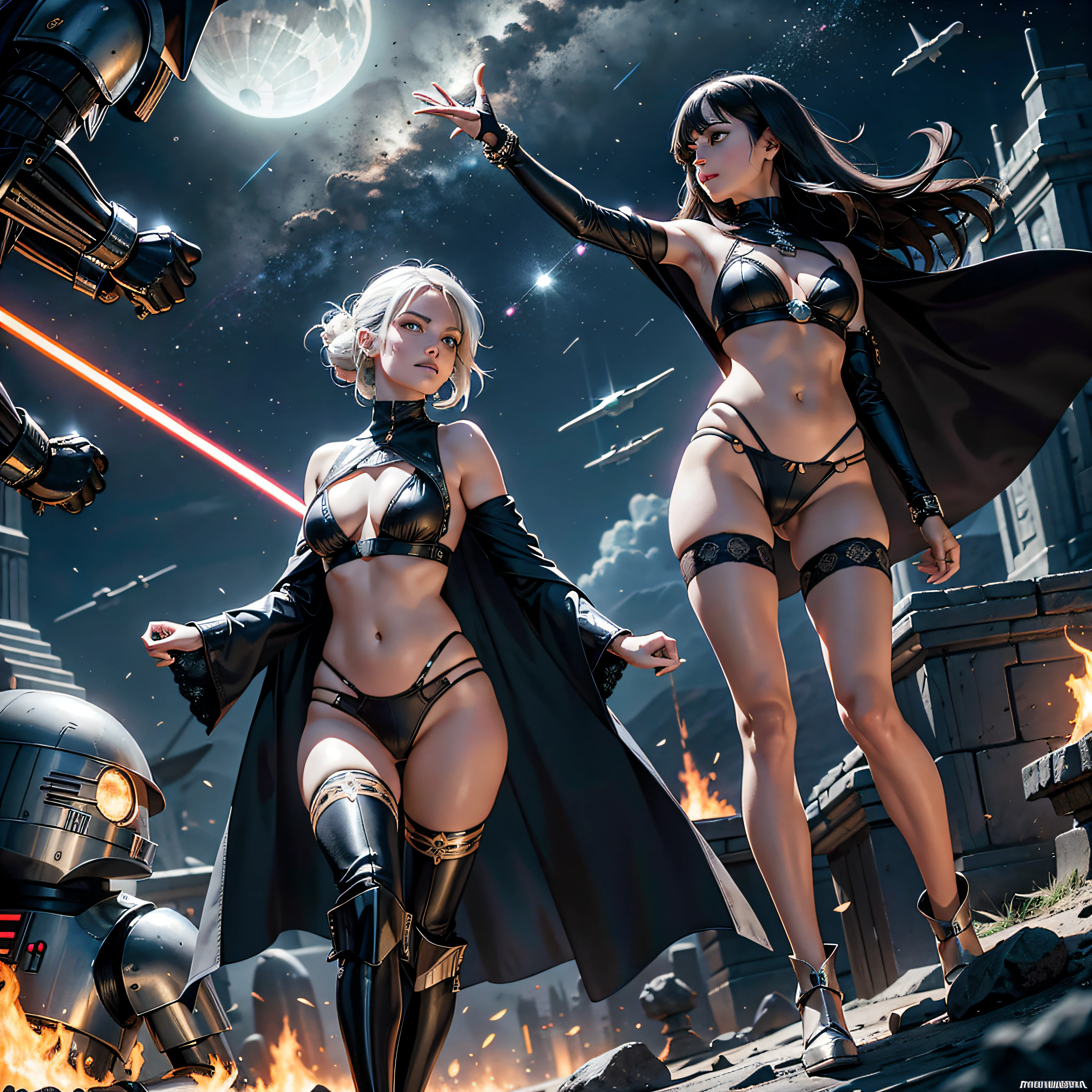 Lower:1.3 near:1.4 dazzling moon dark night "Xwing Star-Wars BattleShip Queen 6PO" Futuristic Scene "Heavy Metal" Diplomatic conceptual glamorous females pure symmetrical oily athletes 38years aesthetic key slow walking playing Cosplay "Princess Laia:1.4" "Daisy Ridley:1.3" "Nathalie Portman":1.4 Baroque body faces cheekbones effects glow sad:1.4 embarrassed max saturated:1.4 lazuli-goute-entre beautiful:1.4 eyes:1.4 opals black pupils turquoise irises sapphires mouth open teeth obvious smiles hairstyles ecstatic fringes:1.4 clavicles jacket jacket floating jacket fixed shoulders:open cape levitating shirt jaket white papillotes lace arm hand + thumb-4finger-5nail corsait gothic navy thick leathers bikini supports various breasts pointed:1.4 satin skirt:1.4 matching bristles wide spinels navel:1.4 waist chastity belt:1.4 silver adorned padlock Gold lock garters scarlet pubis-hairy obvious indigo underwear thighs legs bulky stainless steel boots gothic ornate onyx ruby invokes delicate Toys CGSCOSITY robots sunLight luminescence ultra pro-photorealistic optimal qualities precise details:1.4 DSLR max resolution colors-coded perfection improved graduated Octane rendered UHD XT3 16K DSLR HDR UnrealEngine5 real shadows 3dcg analog sharpness:1.1 (EOS R6 135mm 1/1250s f/2.8 ISO400) C3PO fullbodye "Darth Vader" Mechanized adaptable gadjet Carbonites rune mannequins "Bruce Weber" girls raw supports fully dressed in armor chrome Mandalorian heavy metallized covered flat brass fathoms richly decorated brass:1.2 Pearl ornate embroidered glyphs lava weapon plasma Tourmaline silver engravings lava incandescent space DeathStar xwing-fire-shoot-laser depths:1.3 ultra background:1.3 equirectangular 360 [(masterpiece:1.3) (Willi Baumeister:1.1) (John T. Biggers:1.2)::17 DoF Alessandro Casagrande, Greg Rutkowski, Sally Mann, Guweiz and James Jean, tattoo Michelangelo nsfw:1.3 etc.