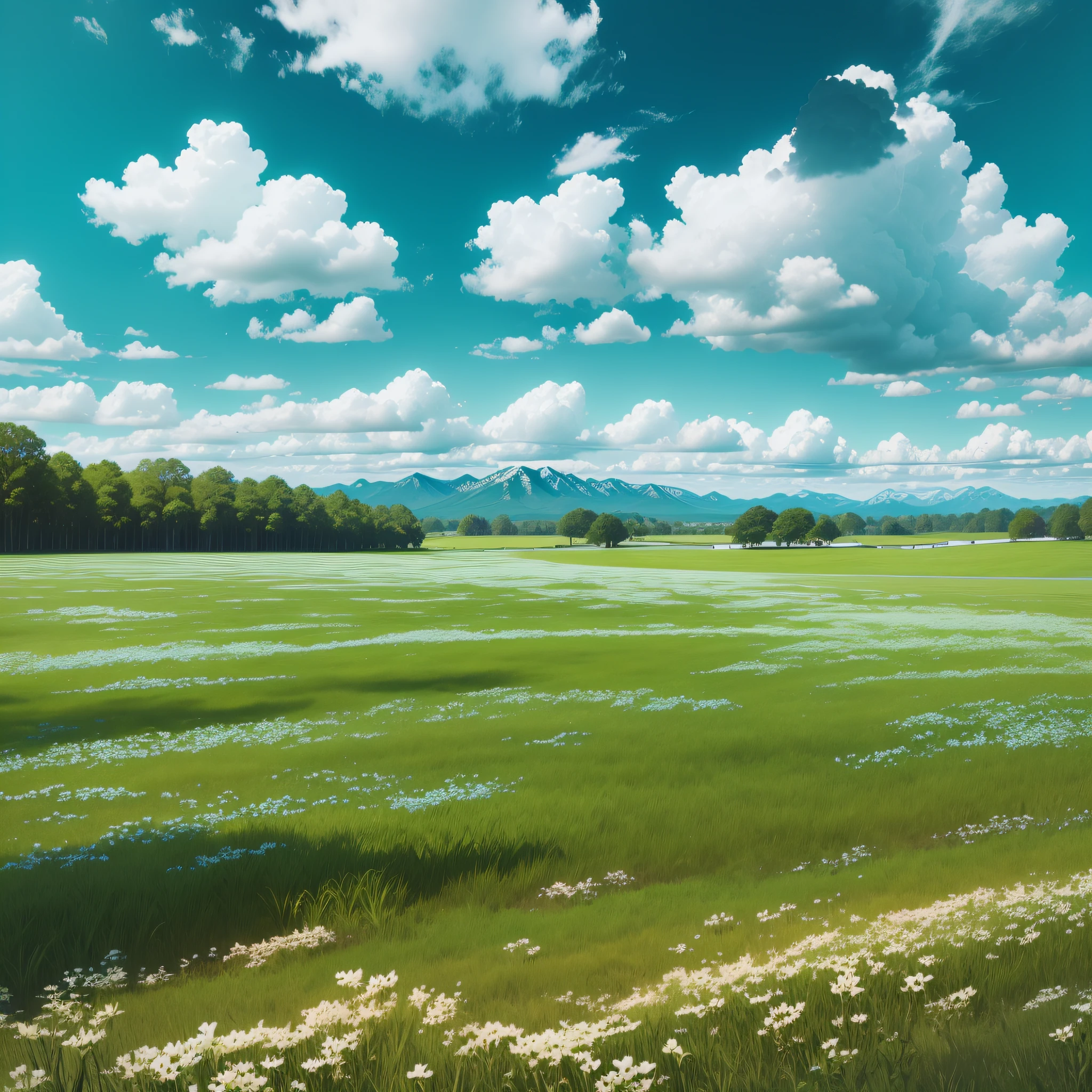 Green meadow, savannah, real, many details, (emerald green peaks), (blue sky and white clouds) --auto --s2