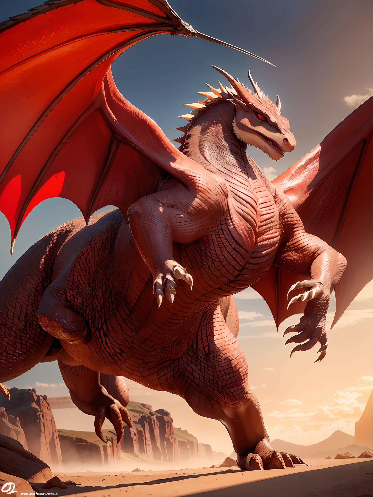 CG unity, ultra-detailed, of the finest quality, a masterpiece, in a fascinating and epic setting of volumetric light and dynamic movement, an extremely majestic proud and ferocious dragon, glowing red eyes, detailed and solid scales. The most powerful being, omnipotent and omniscient