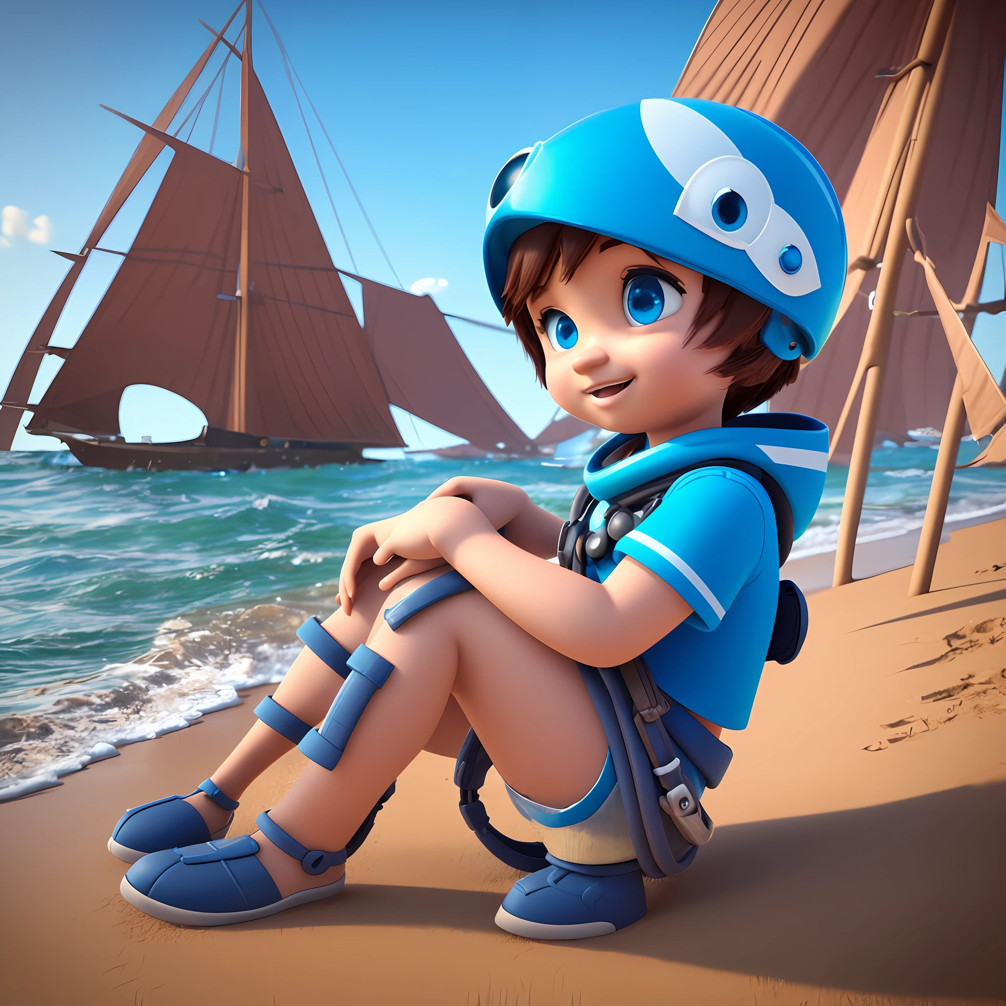 Photo (ColonyCargo: 1) Blue Seaside Little Girl, Pixar style, 3d --auto --s2