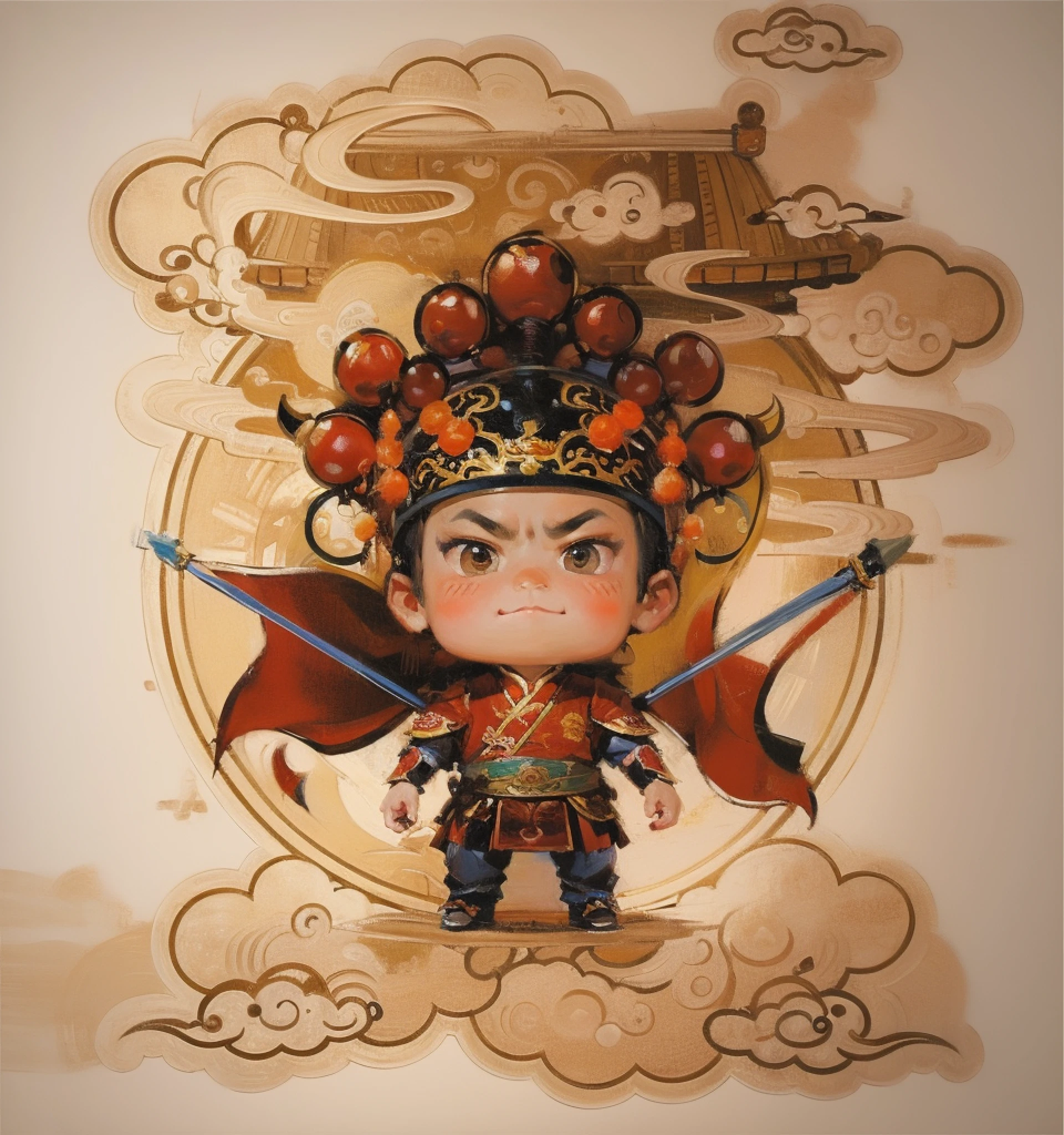 (Masterpiece, Reality: 1.3),
 boy, cartoon, Beijing opera, oil painting, detailed, 4k texture,