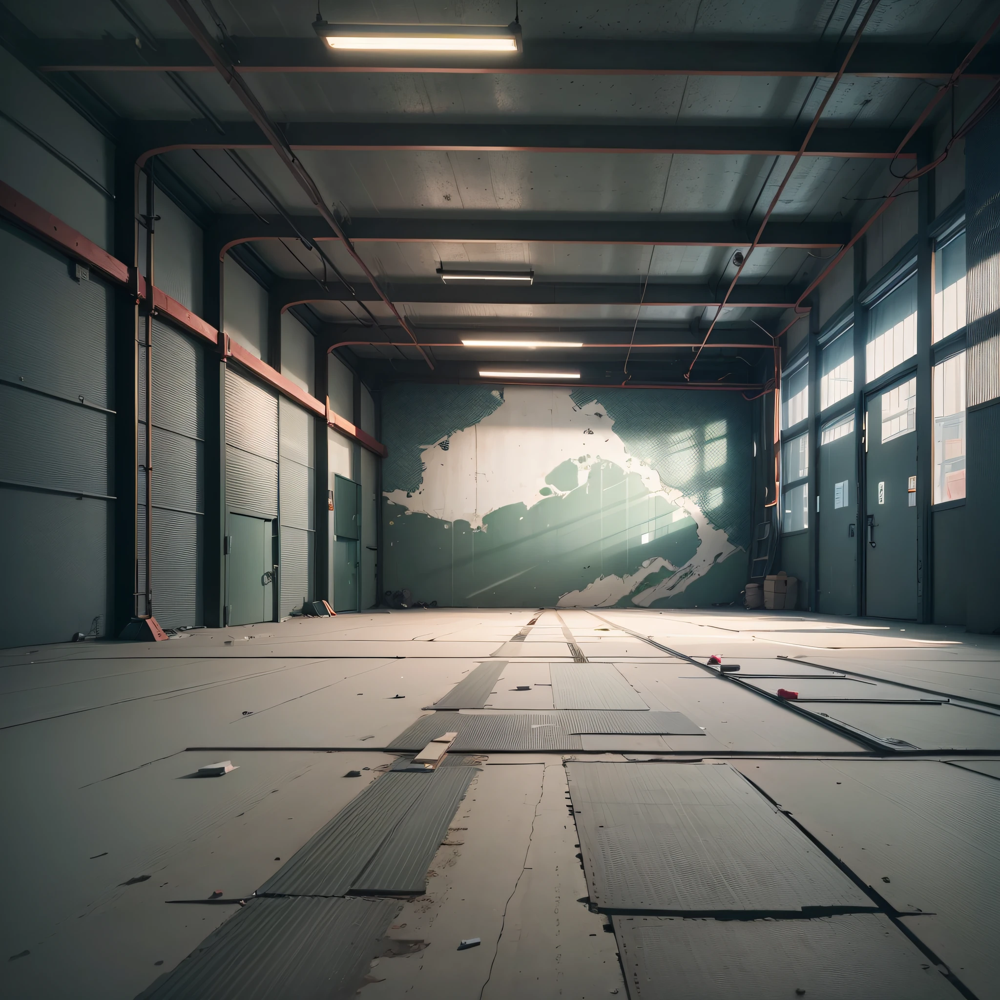 random background scene, interior background art, back room background, clean ground, clean material, dim lighting, [[empty warehouse]] background, factory background, background art, background artwork, interior background, 2D game environment design, indoor scene, 8K --auto --s2