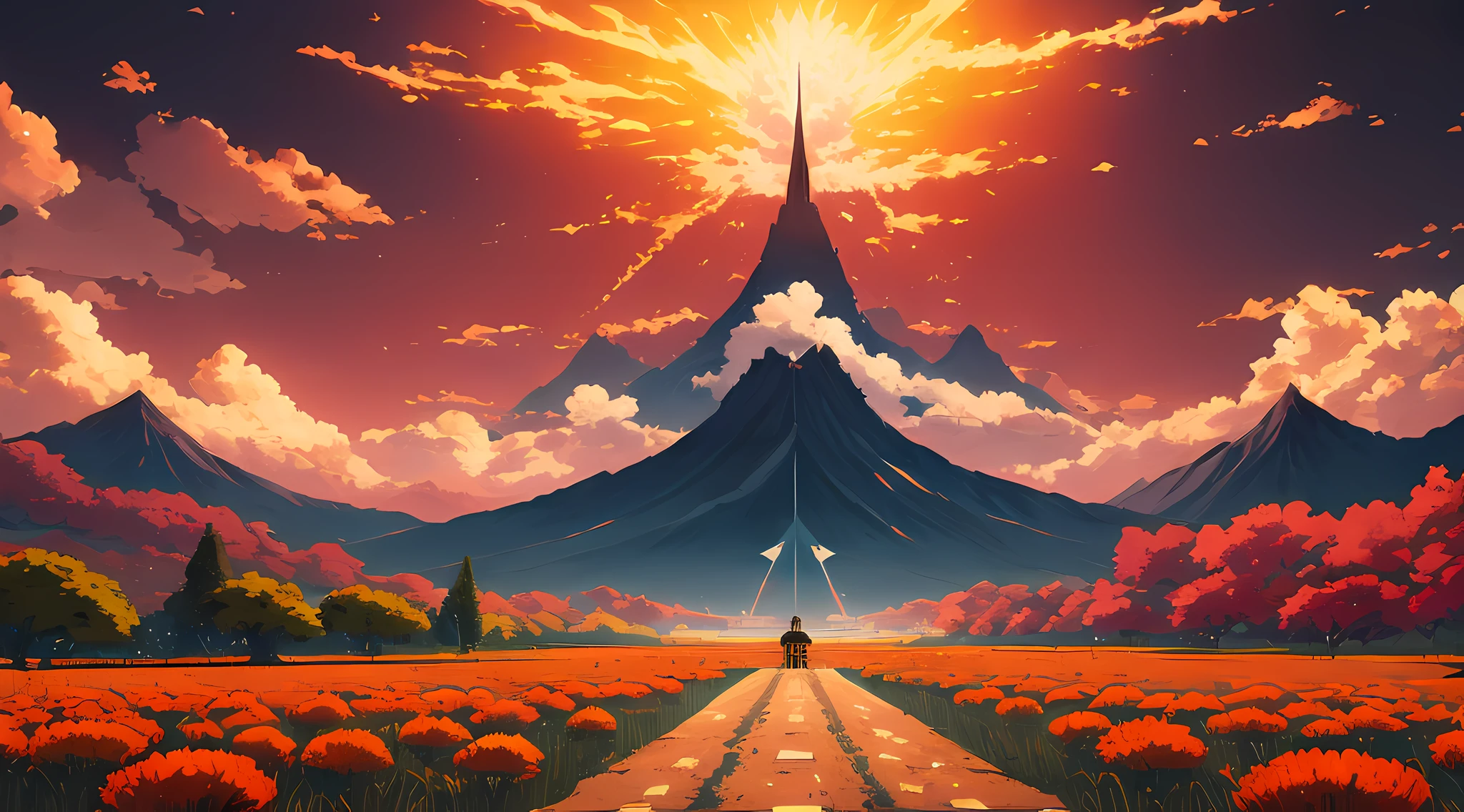 (Best quality),(masterpiece),(ultra detailed),(high detailed),(extremely detailed),anime scenery,miyazaki,arashi miyazaki,dramatic lighting,sense of awe,symmetrical composition,minimalist,epic composition,8k resolution