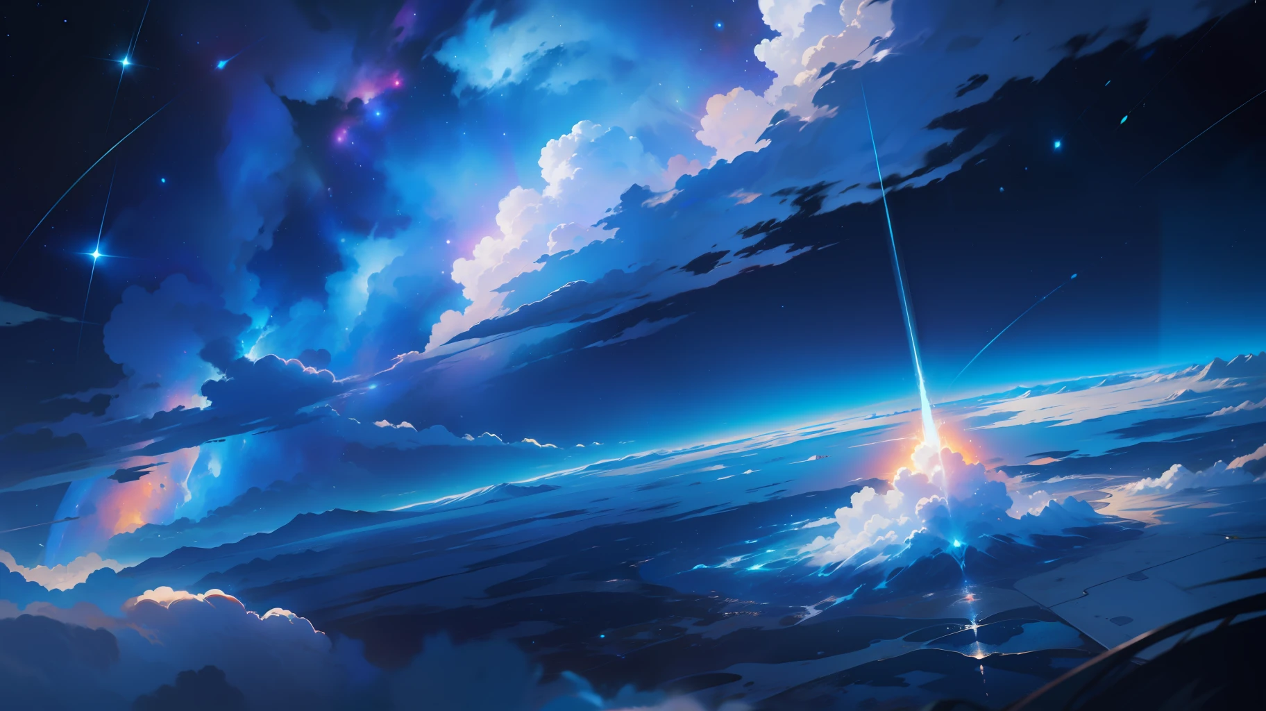 High quality, 8k, space, cosmos, blue, water and fire mixture, bright
