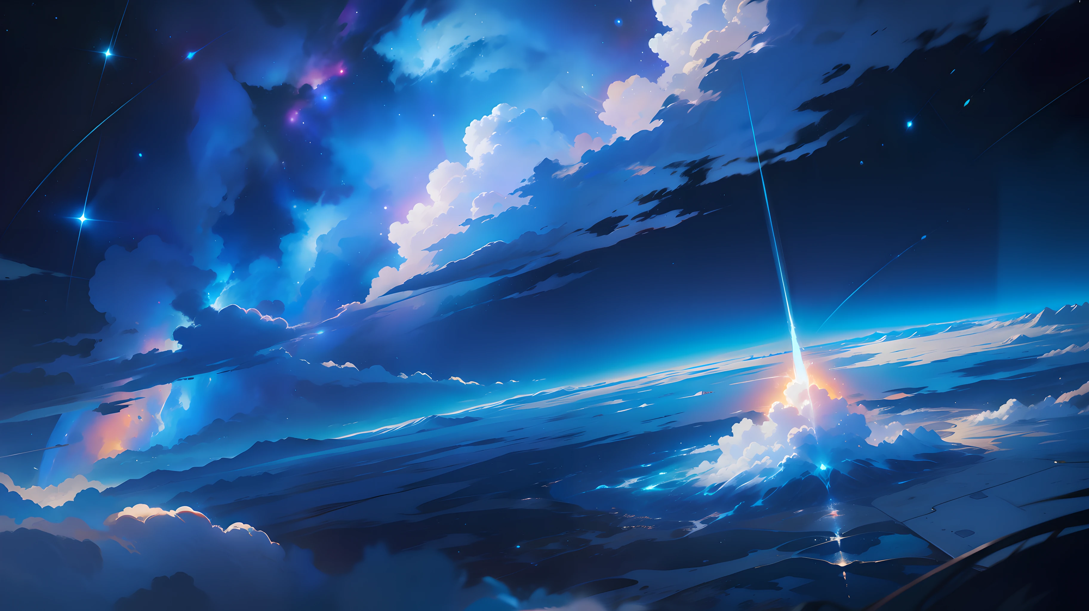 High quality, 8k, space, cosmos, blue, water and fire mixture, bright