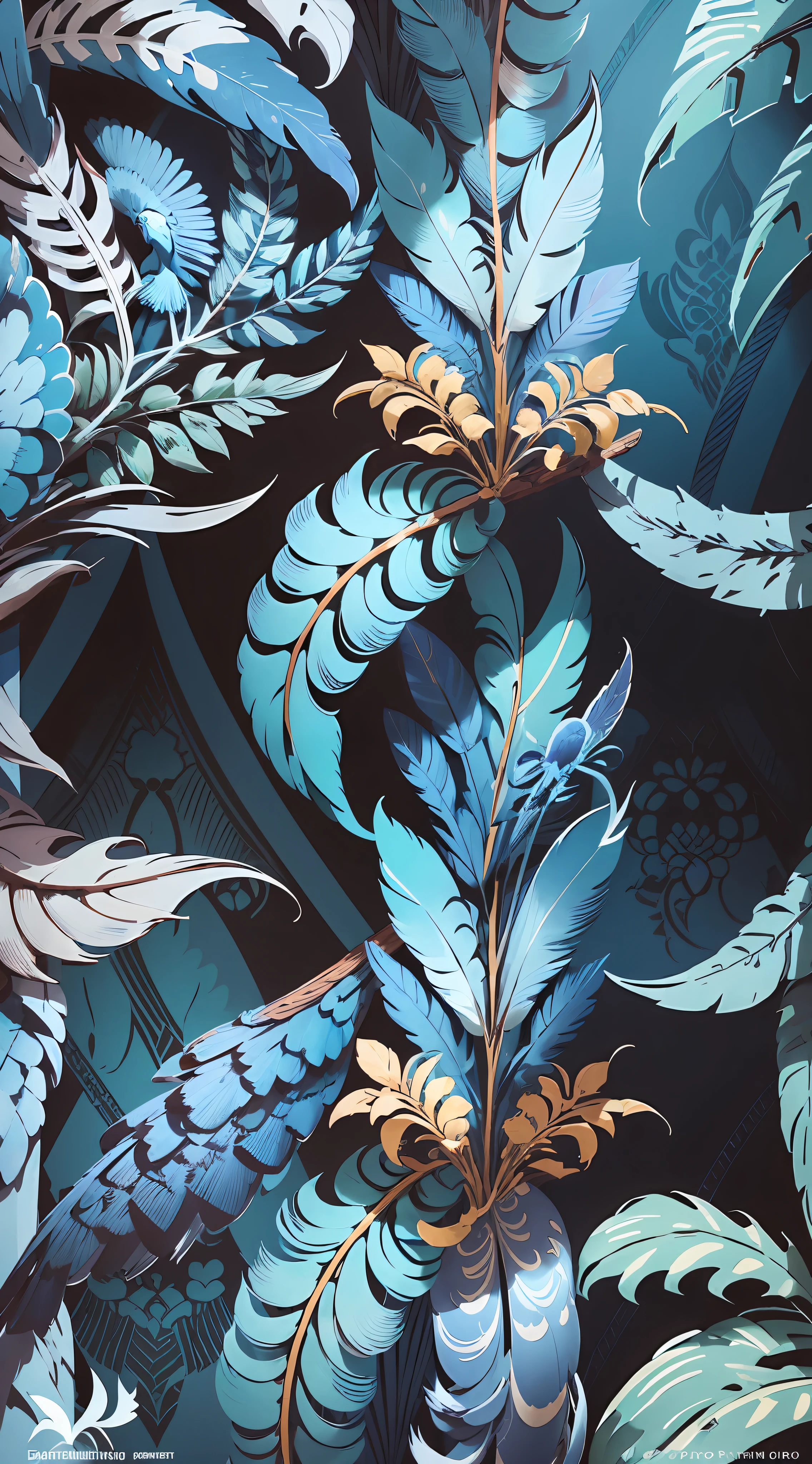 Patern Minimalistic pattern minimal and clean, blue and green color scheme, vector flt, Incorporate details of blue macaw feathers to enhance the design. Perfect simetric, inspired in brasil world cup 2022 shirt, but with feathers instead of jaguar pattern --auto --s2