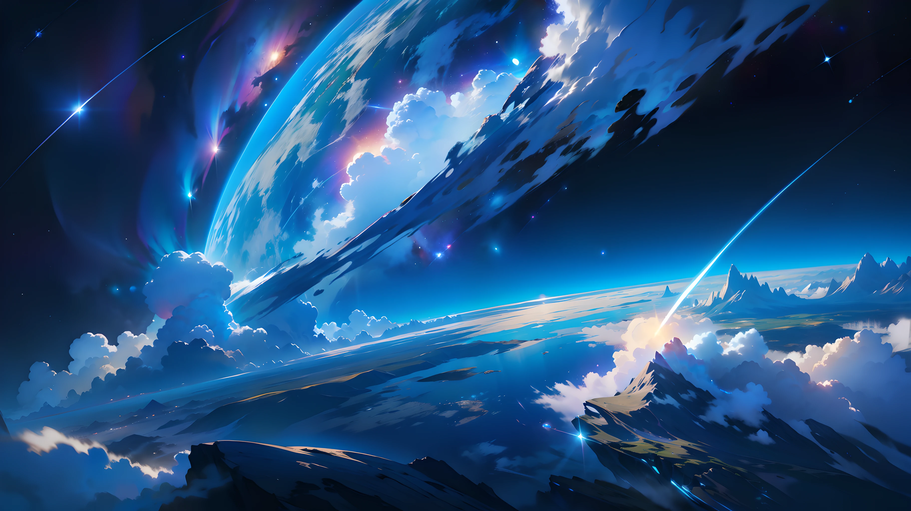 High quality, 8k, space, universe, blue, bright, planet