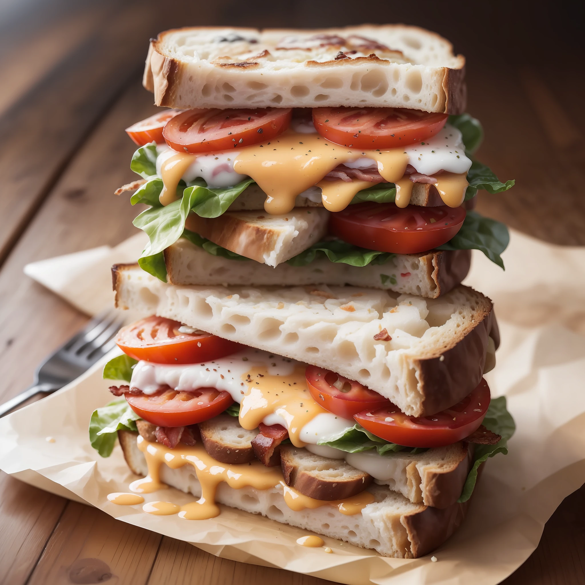 (Best Quality: 1.4), (Masterpiece: 1.2), Detailed, Complex, High Resolution, Photo of Delicious BLT Sandwich with Extra Bacon, Two Eggs (Country Dinner Background)+, Seed Bread, Pepper Jack Cheese, (Complication Detail: 1.12), HDR, (Intricate Detail, Ultra Detail: 1.15)